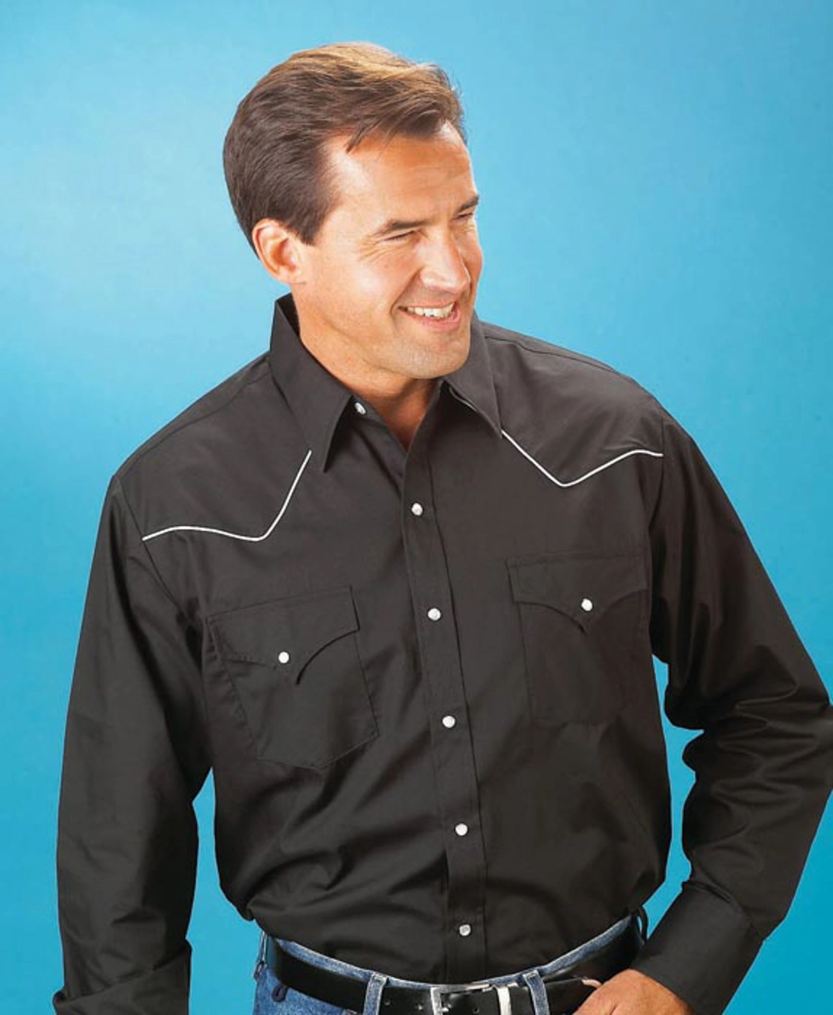 Versatile Piece Luxurious Feel Ely & Walker Mens Solid Black Western Shirt L/S Poly/Cotton Big