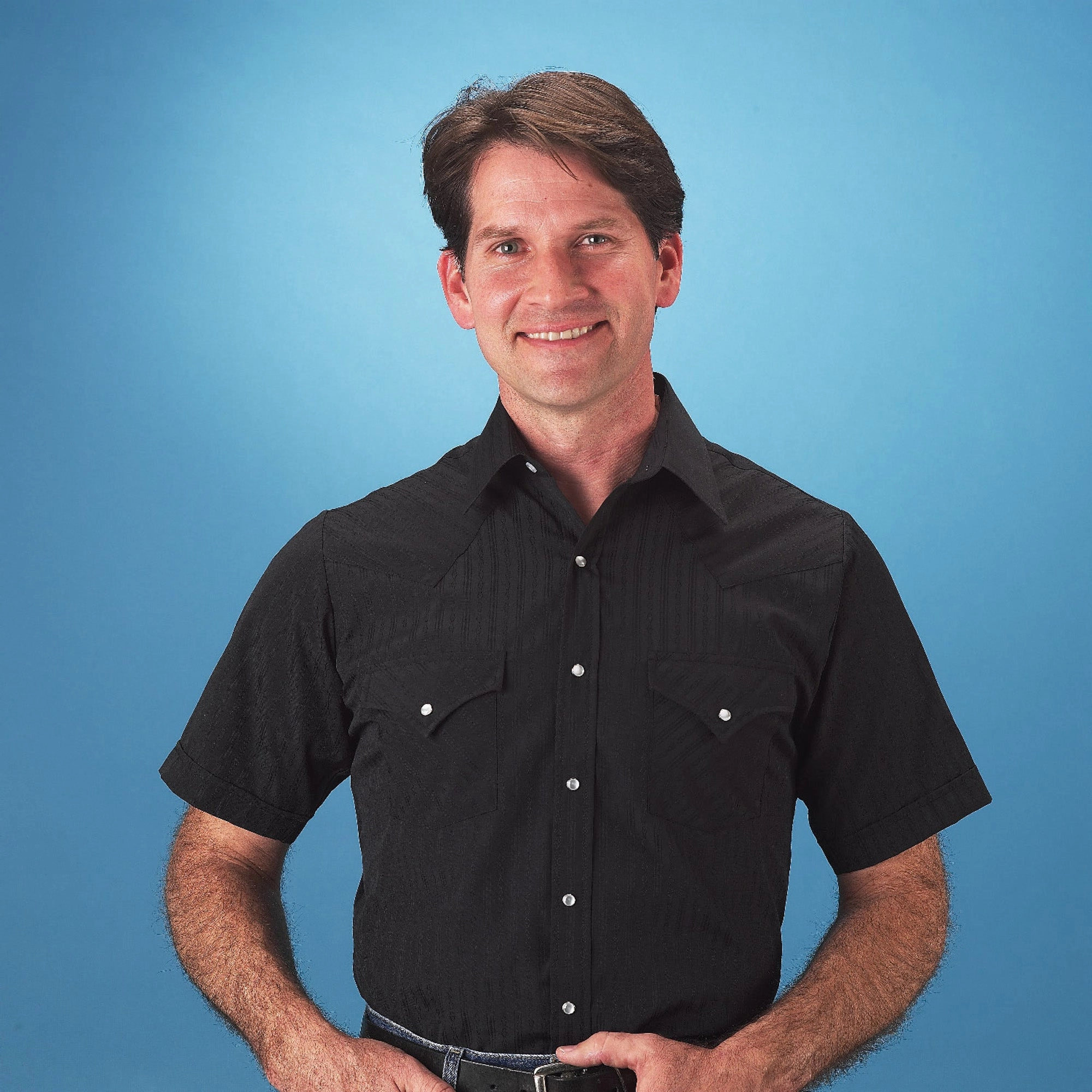 Durable Texture Ely & Walker Mens Tone on Tone Black Western Shirt S/S Poly/Cotton