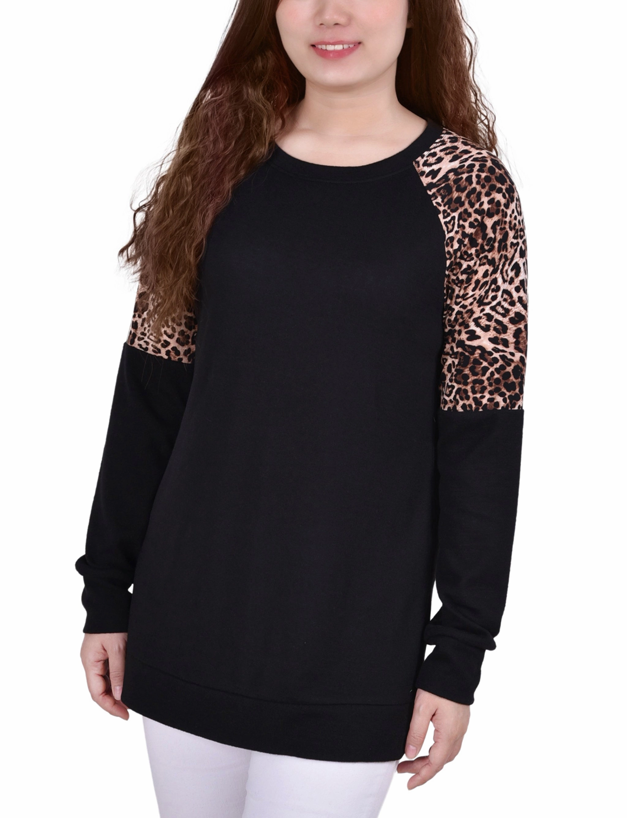 Long Raglan Sleeve Top With Animal Print Insets Everyday Pair