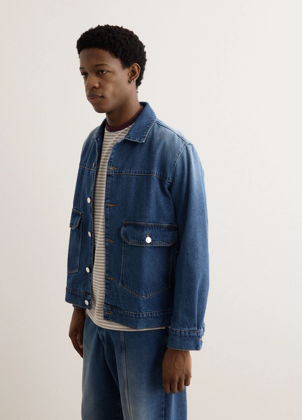 Taped Seams Style Staple Full Button Denim Jacket