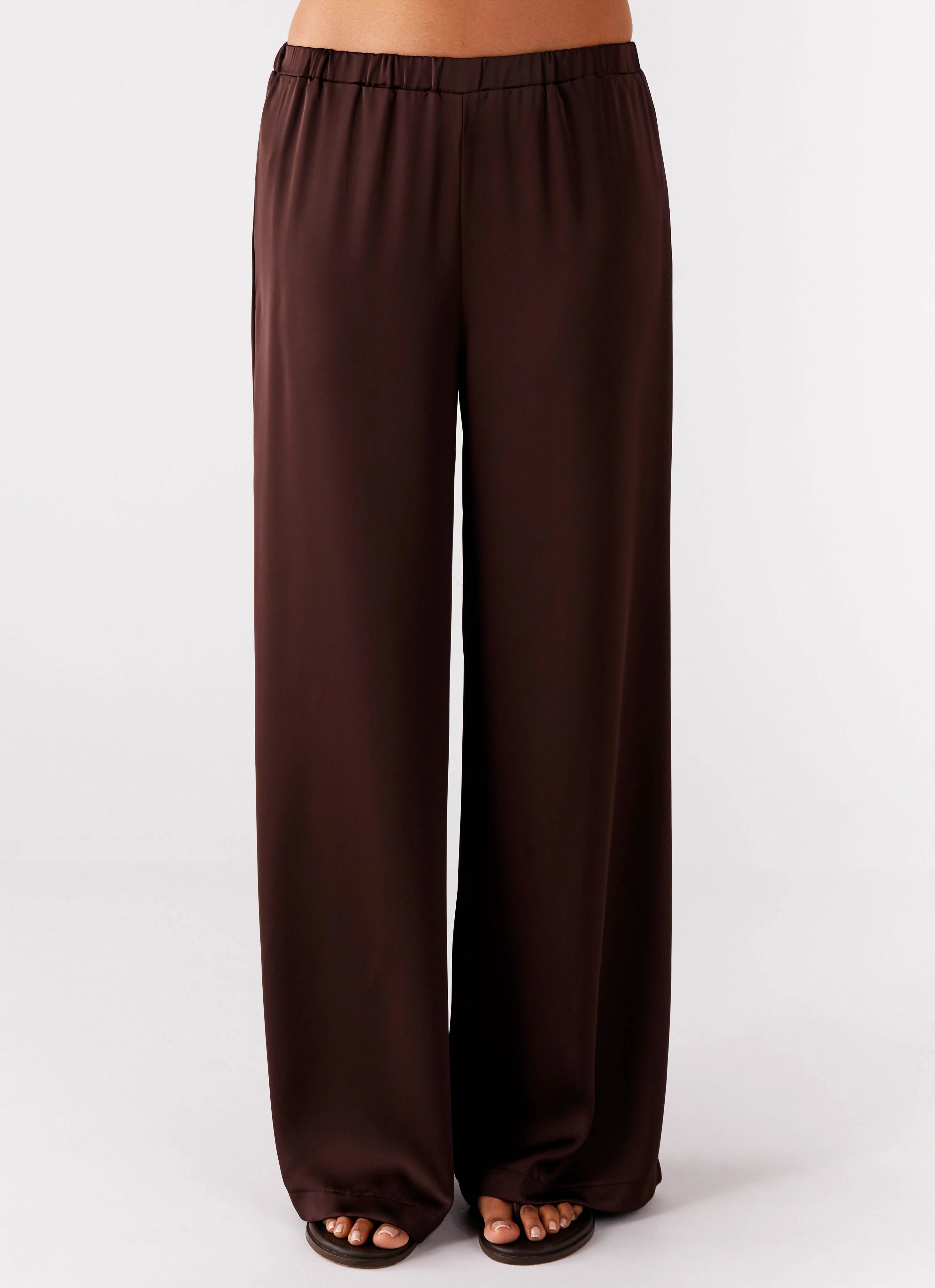 Tear Stop Grid Weave Palm Cove Satin Pants - Chocolate Flexible Material Timeless Fit