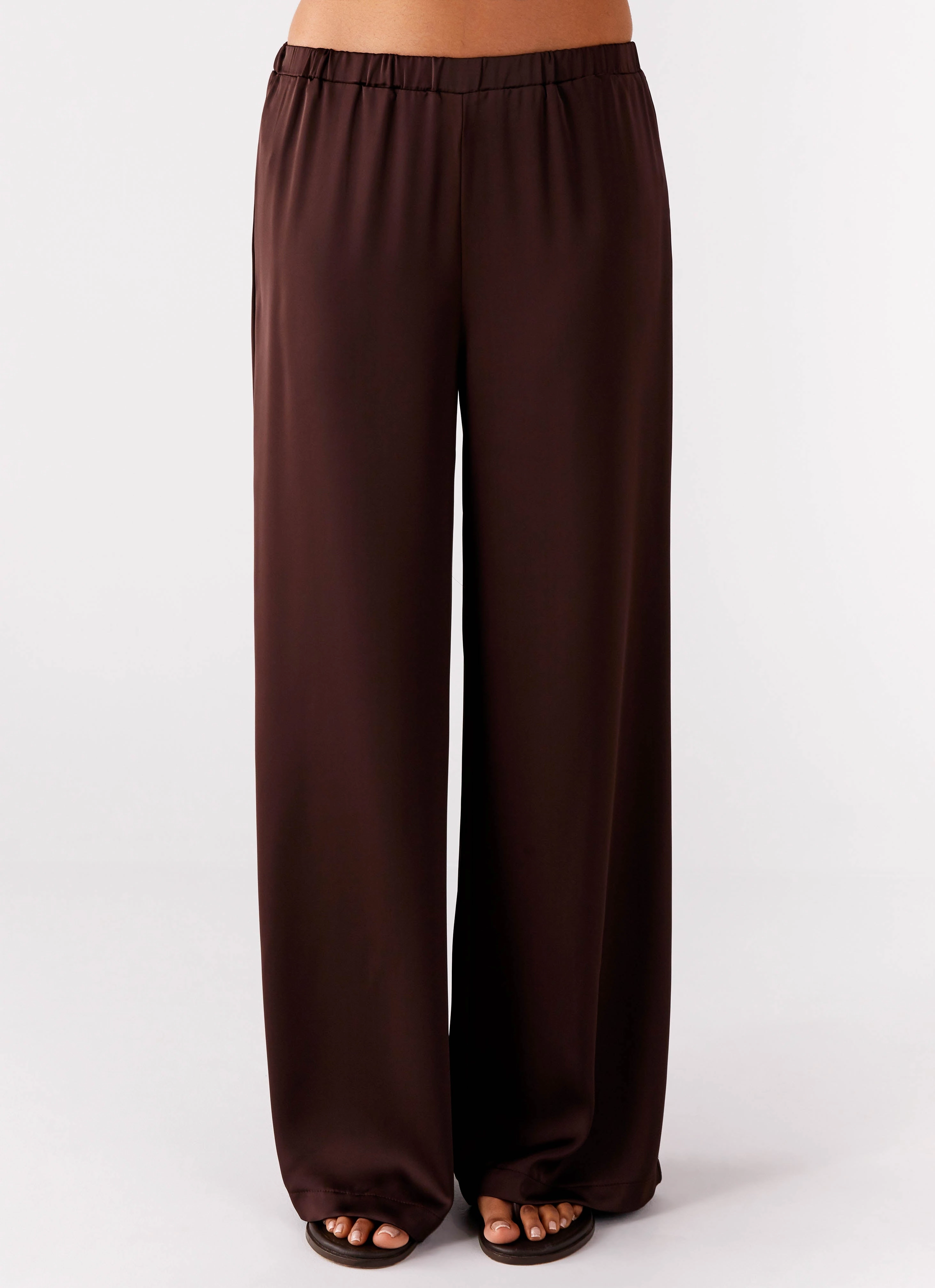 Palm Cove Satin Pants - Chocolate Casual Vibe