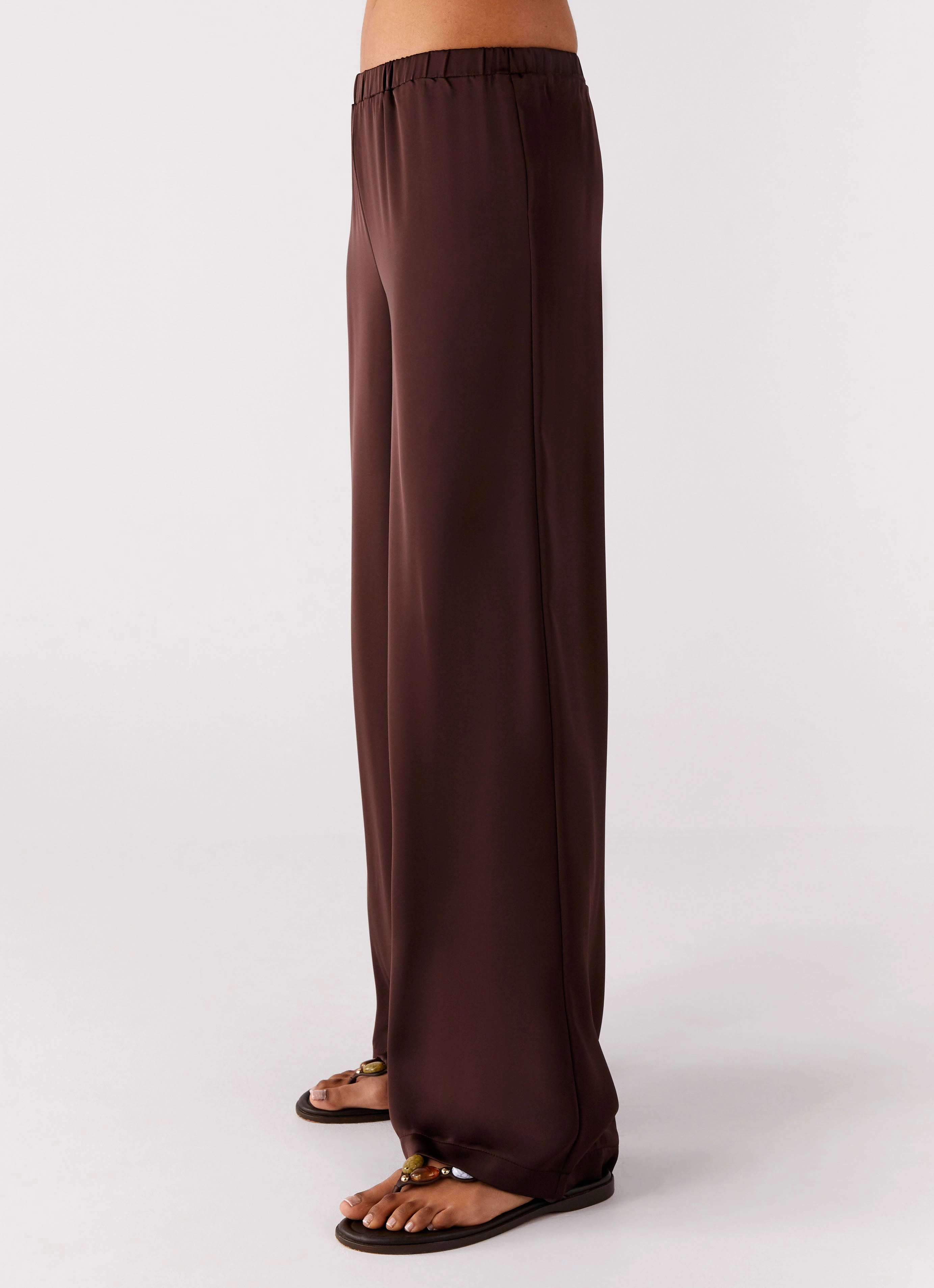 Snag Proof Fabric Palm Cove Satin Pants - Chocolate
