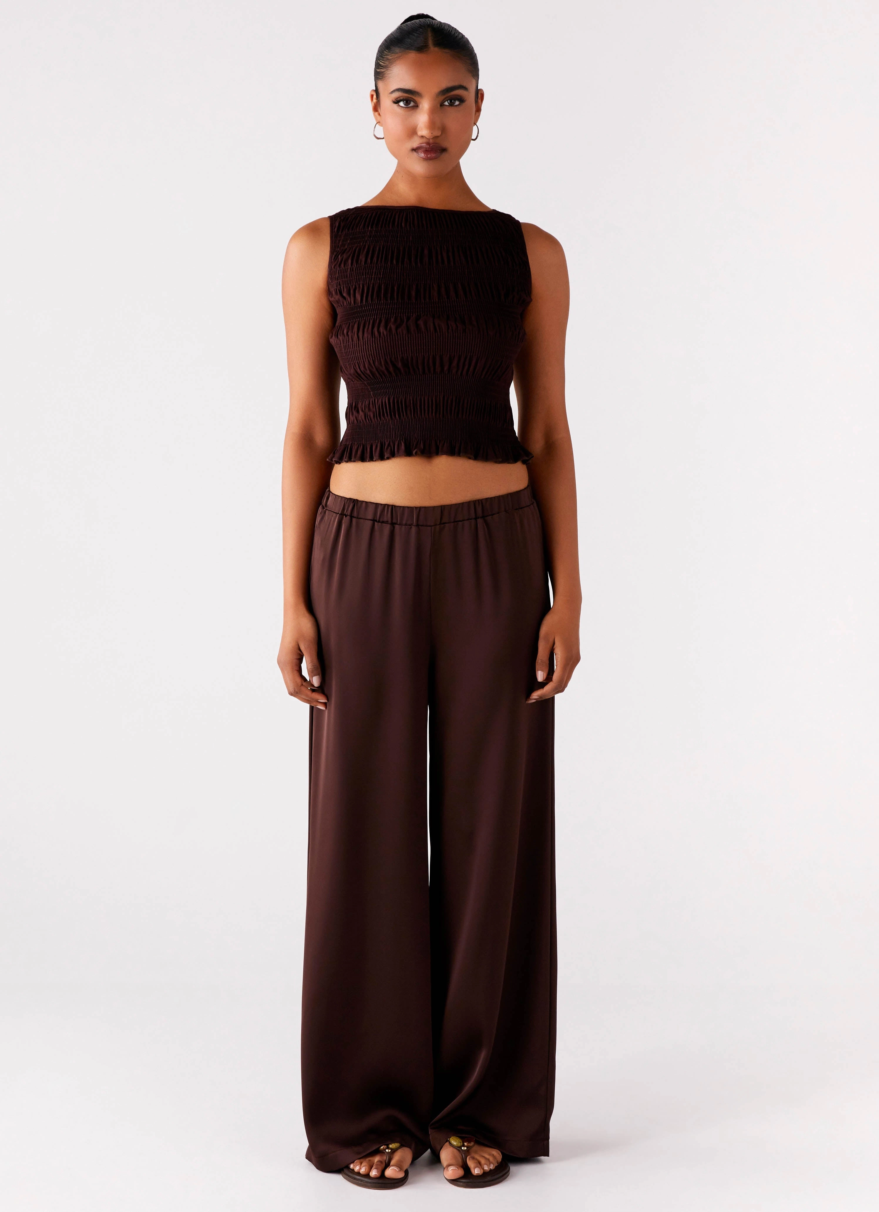 Ready For Action Smart Style Palm Cove Satin Pants - Chocolate