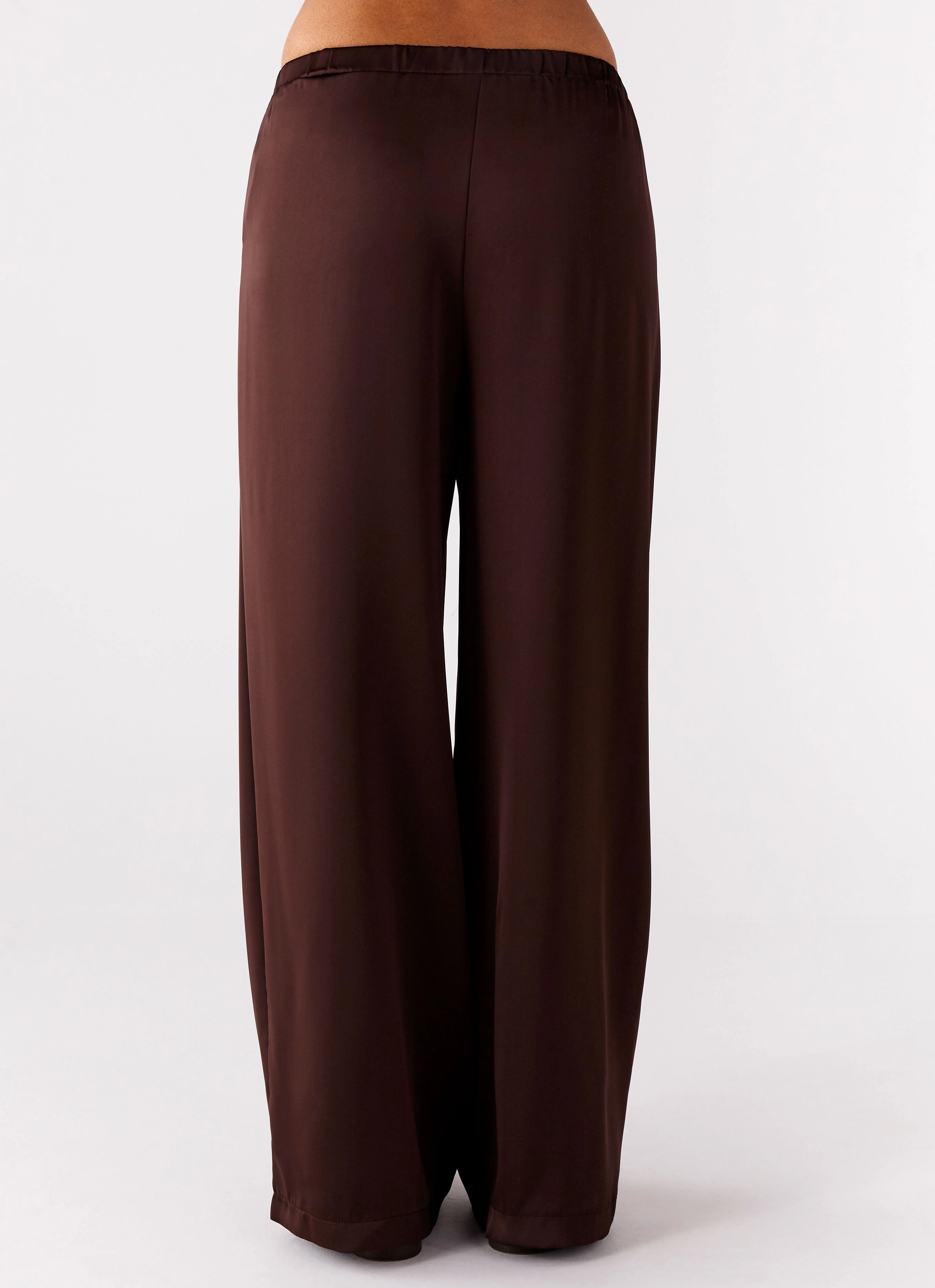 Tear Stop Grid Weave Palm Cove Satin Pants - Chocolate Chill Mode