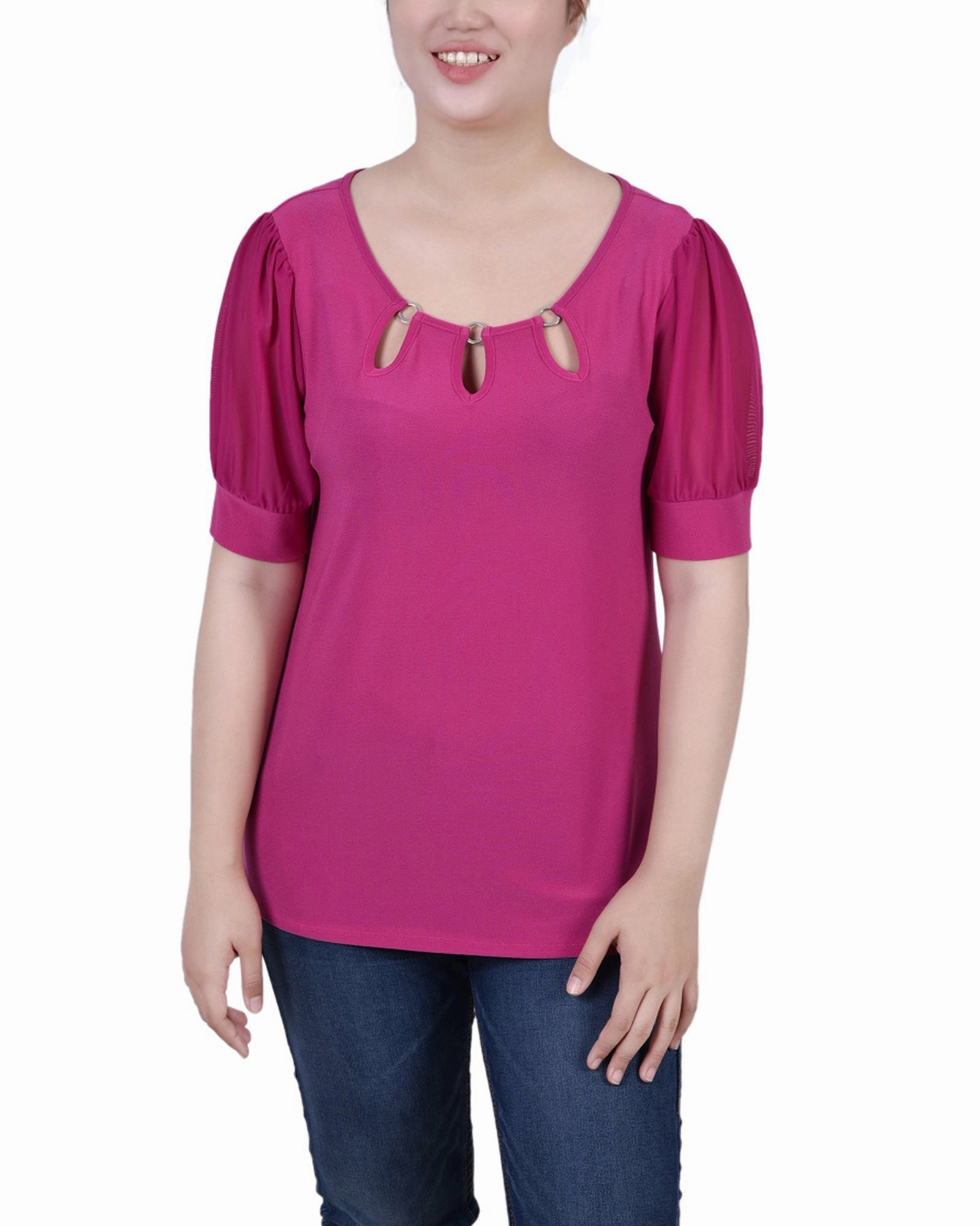 Petite Short Sleeve Three-Ring Top Cold Layer
