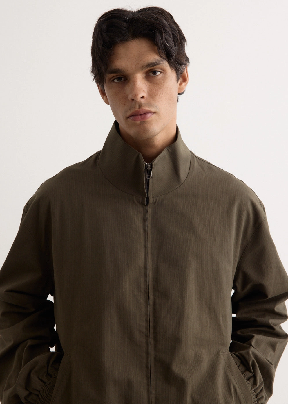 Subtle Texture Light Reflective Zippers Outfox Funnel Neck Jacket