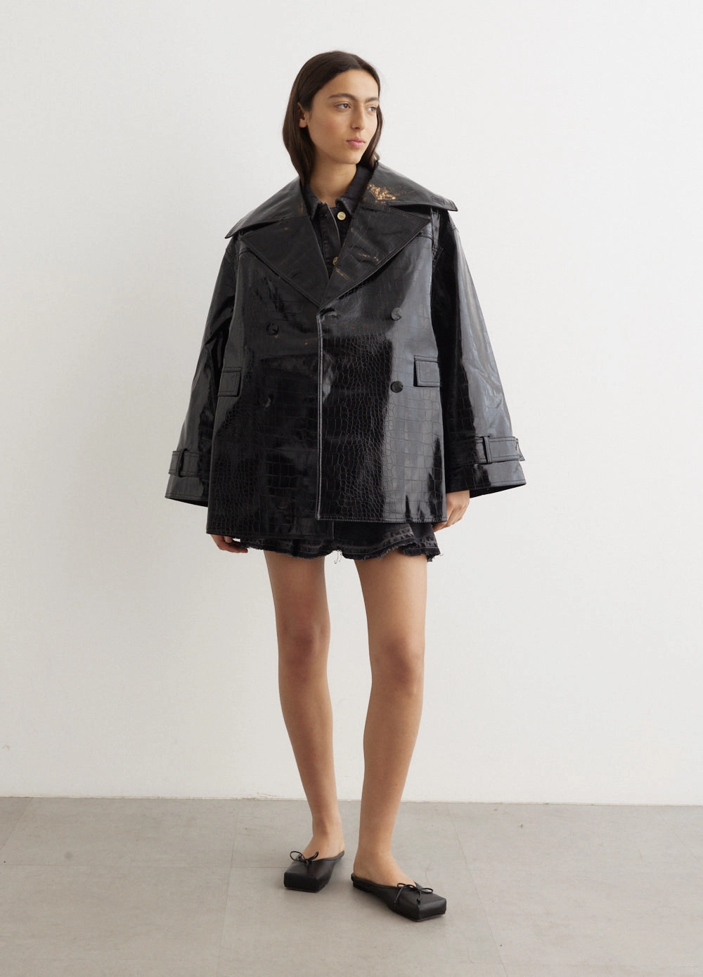 Hypoallergenic Fibers Stretch Comfort Future Coated Double Breasted Midi Jacket