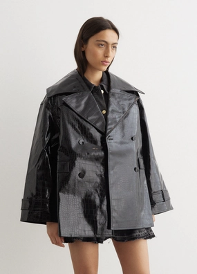 Recycled Material Construction Future Coated Double Breasted Midi Jacket
