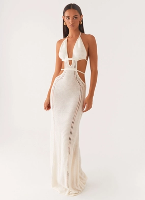 In Motion Cut Out Crochet Maxi Dress - White Villa Mood