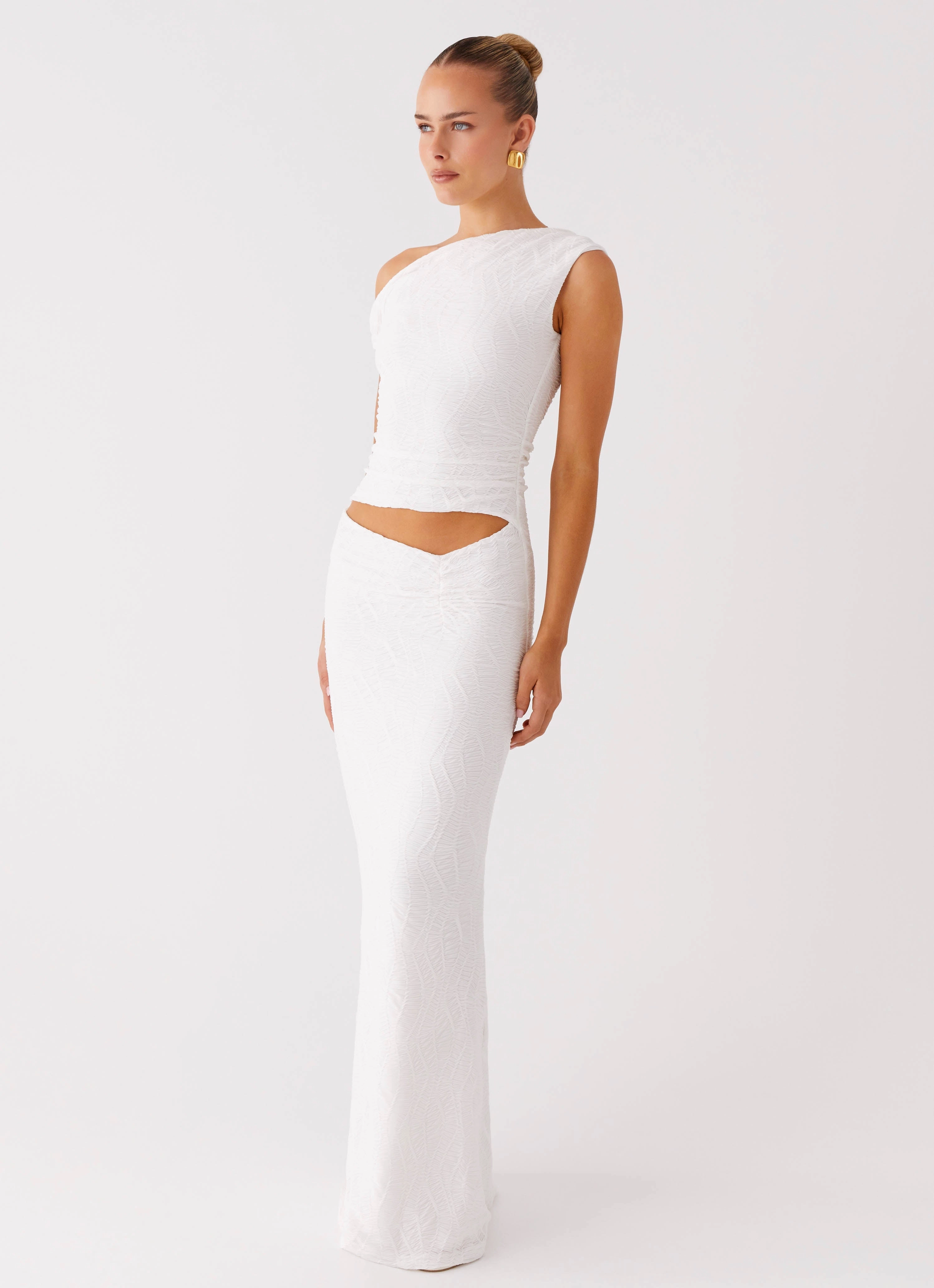Neutral Finish Galantis One Shoulder Maxi Dress - White