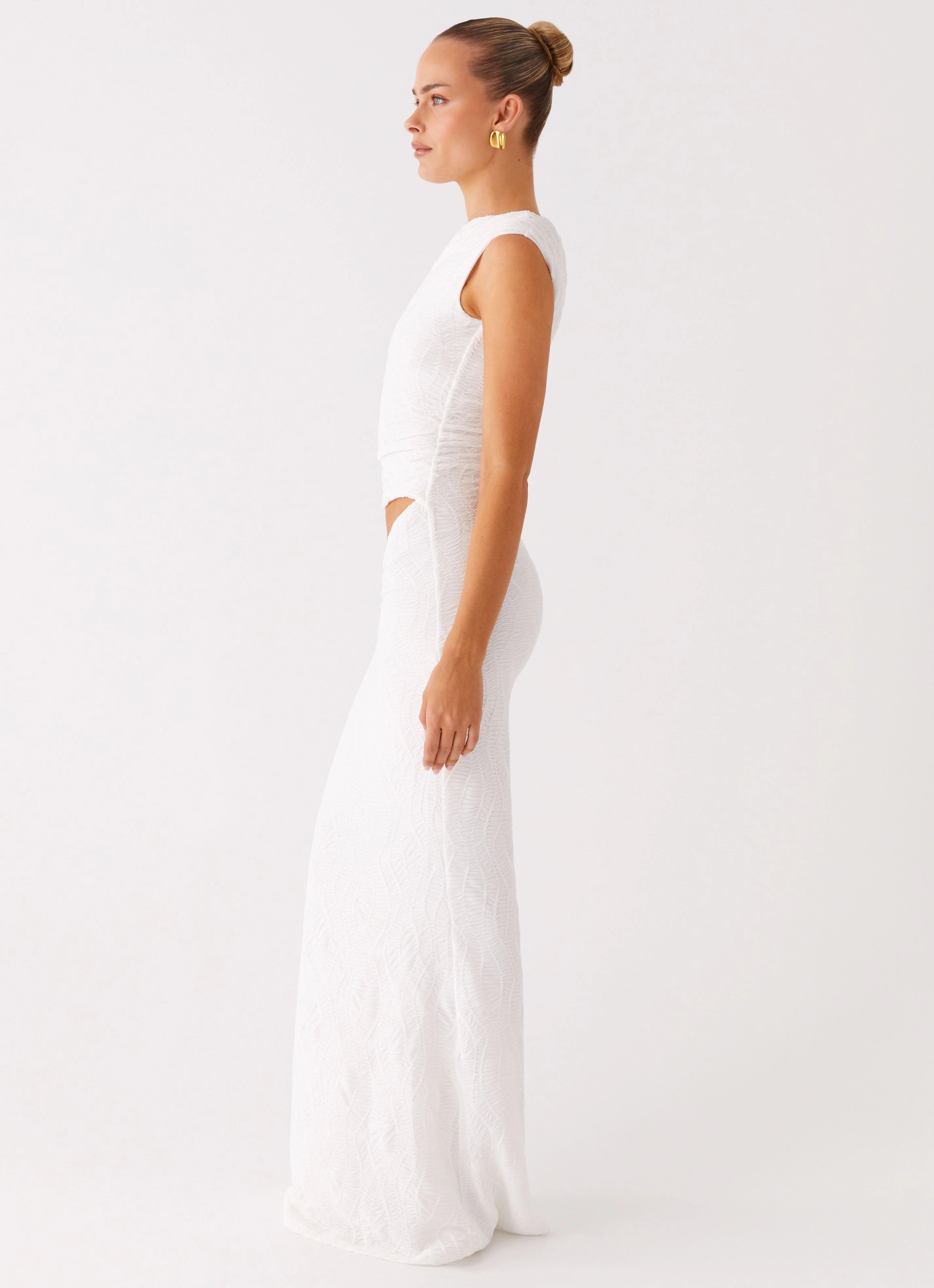 Breathable Fit Galantis One Shoulder Maxi Dress - White