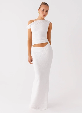 Timeless Style High Neck Galantis One Shoulder Maxi Dress - White