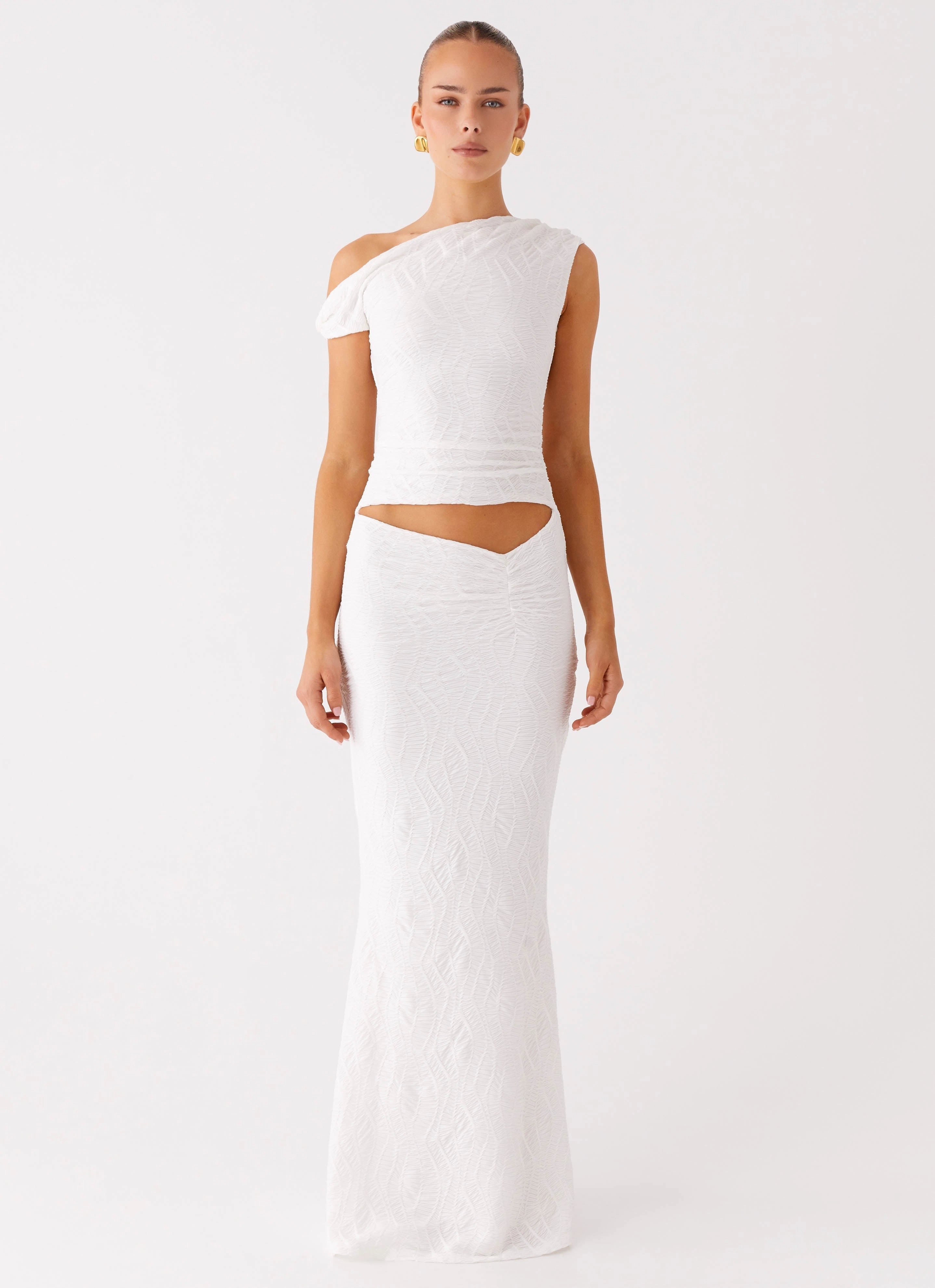 Galantis One Shoulder Maxi Dress - White Comfort Look Minimalist Design
