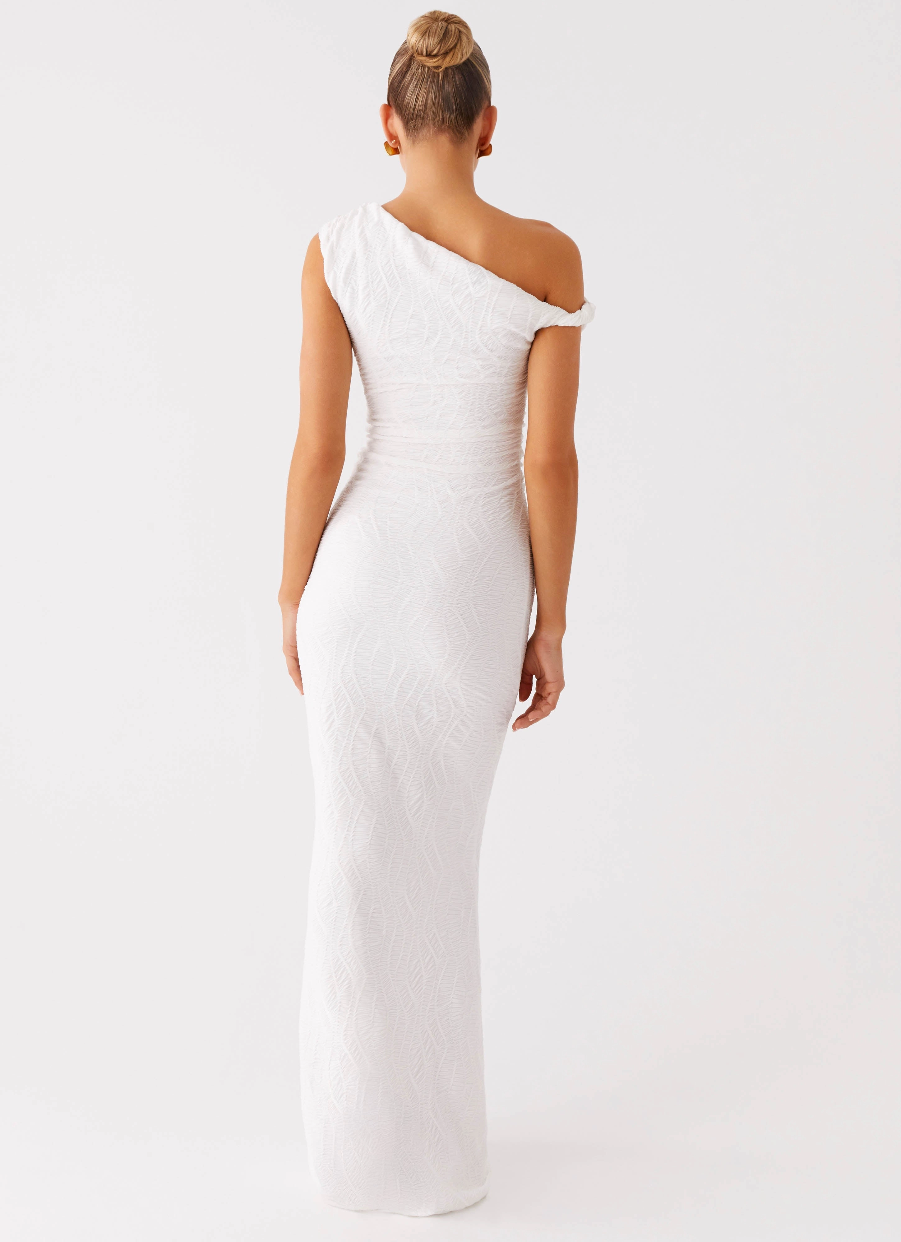 Elegant Fabric Galantis One Shoulder Maxi Dress - White