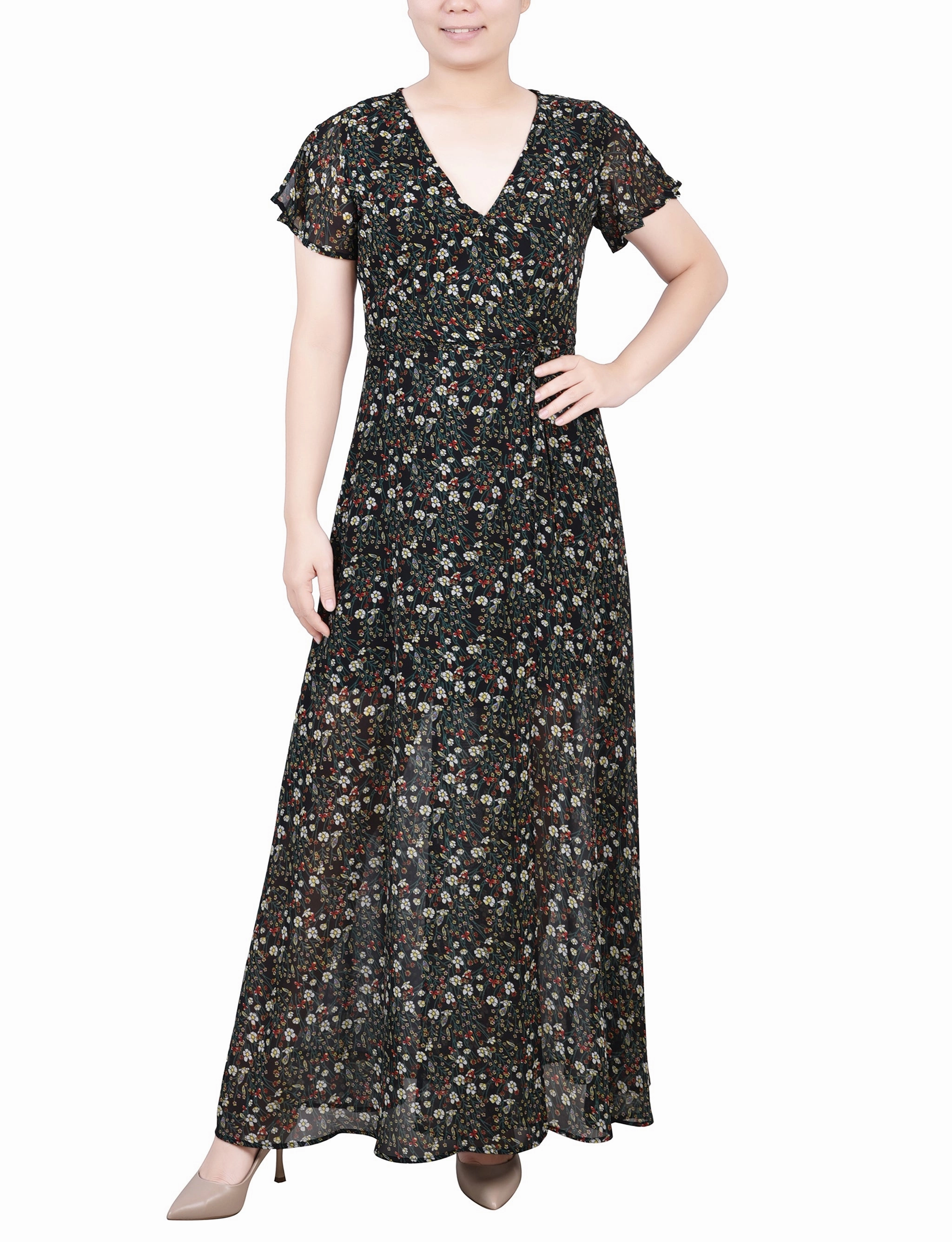 Short Sleeve Chiffon Wrap Maxi Dress Soft and Stylish Refined Form