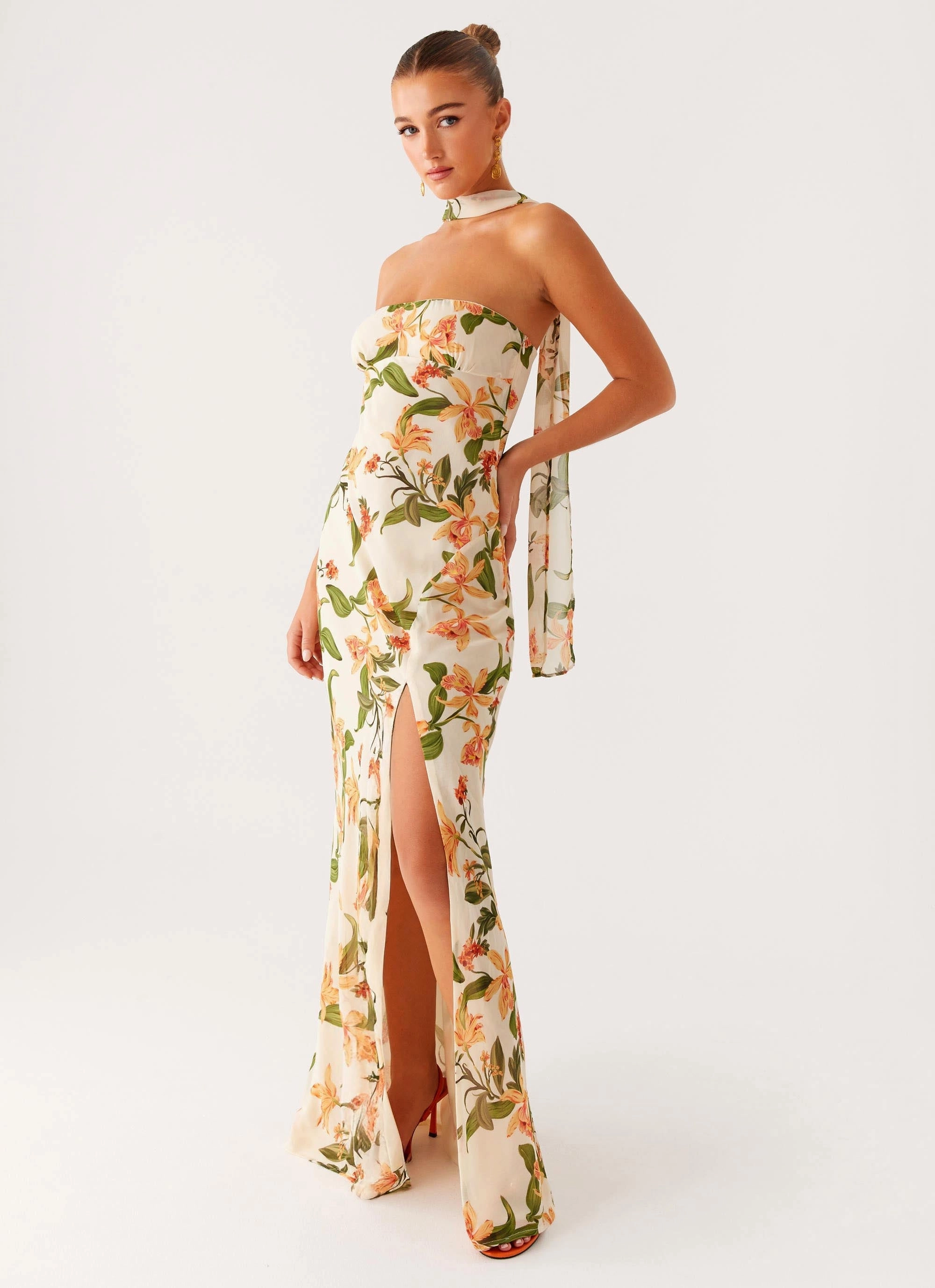 Gali Strapless Maxi Dress - Floral Print Vibrant Hue foldable