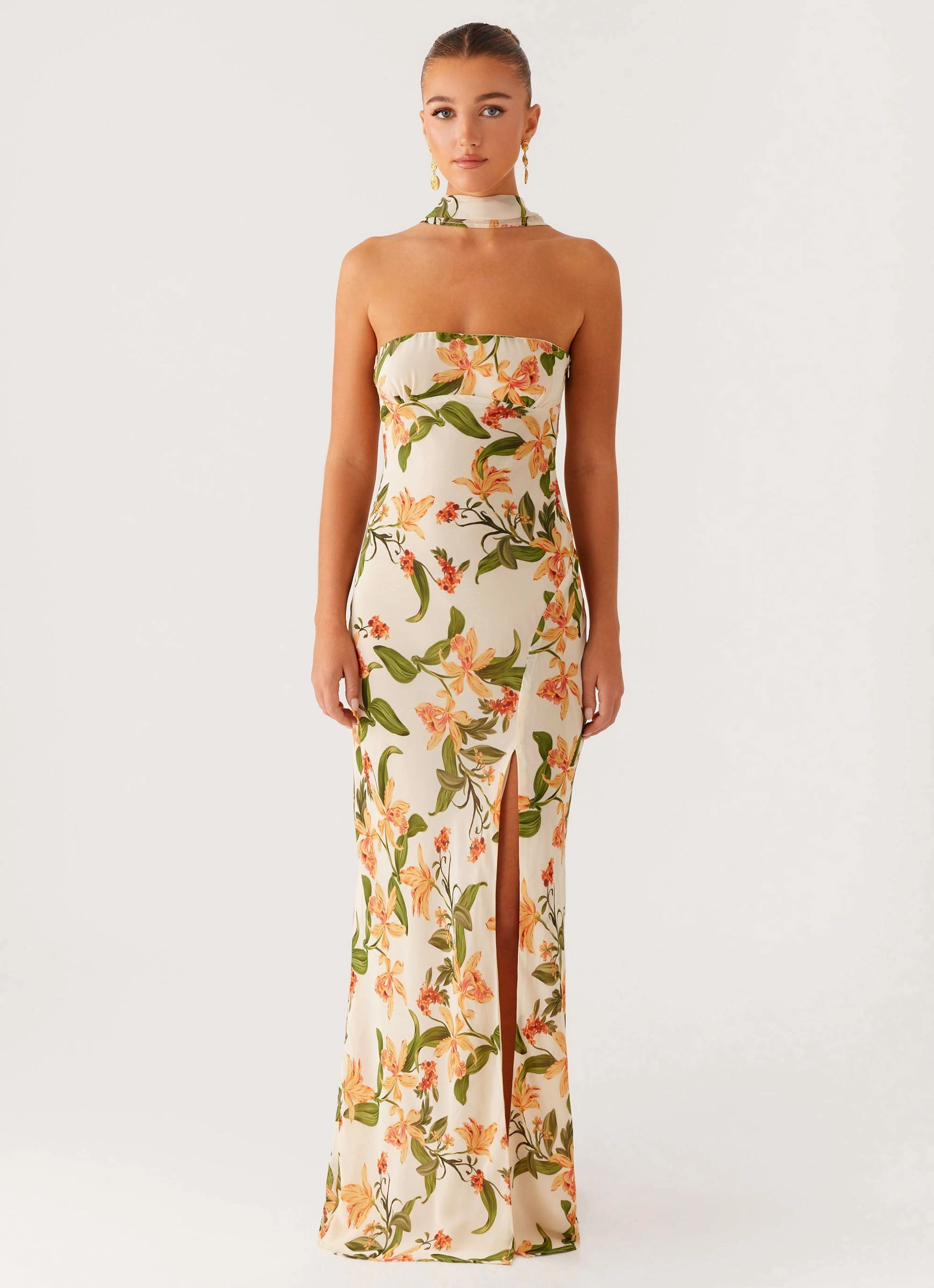 Gali Strapless Maxi Dress - Floral Print Curve-Enhancing