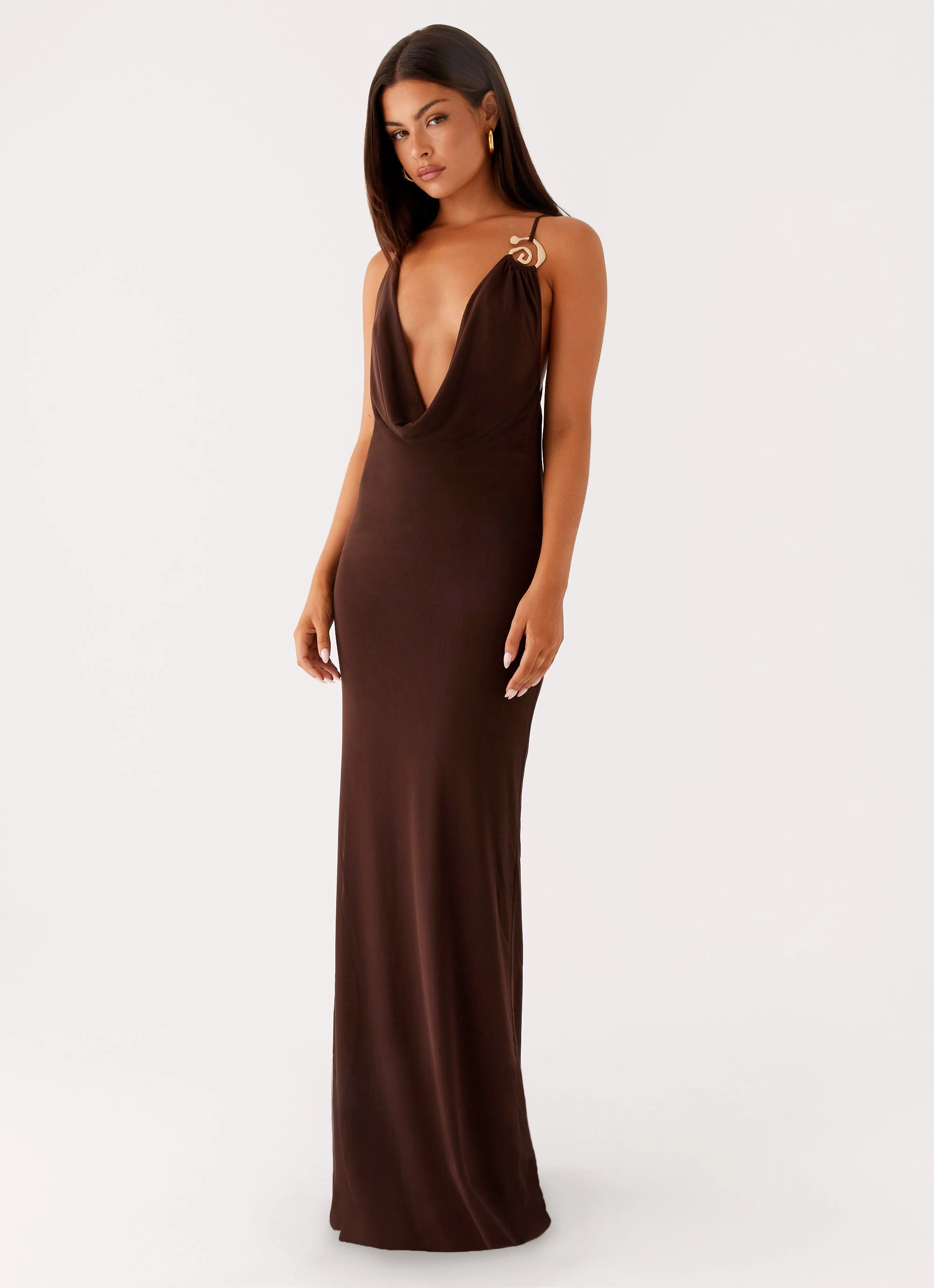 Lace Detail hypoallergenic Game Player Maxi Dress - Chocolate