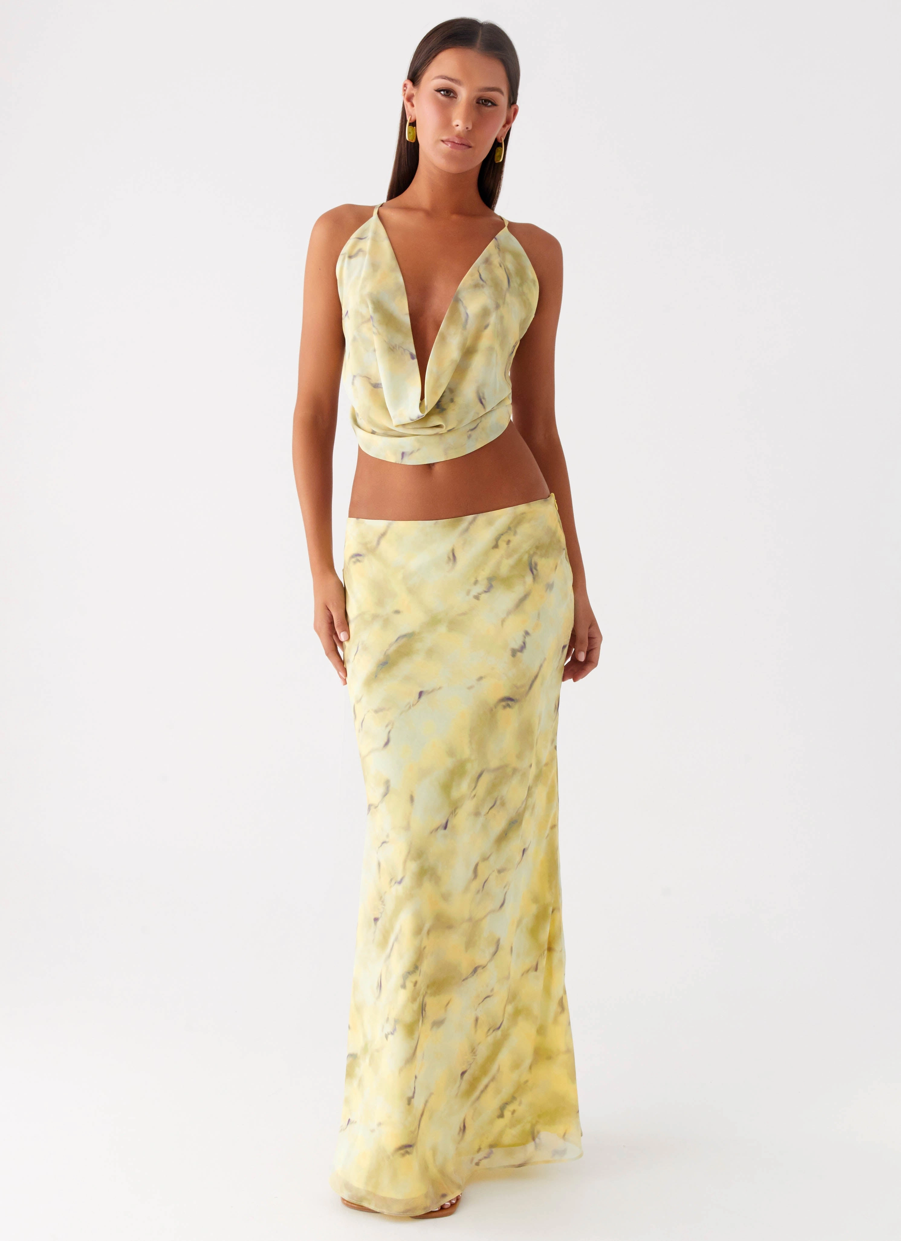 Functional Look High Waist Kylo Low Rise Maxi Skirt - Yellow Tie Dye