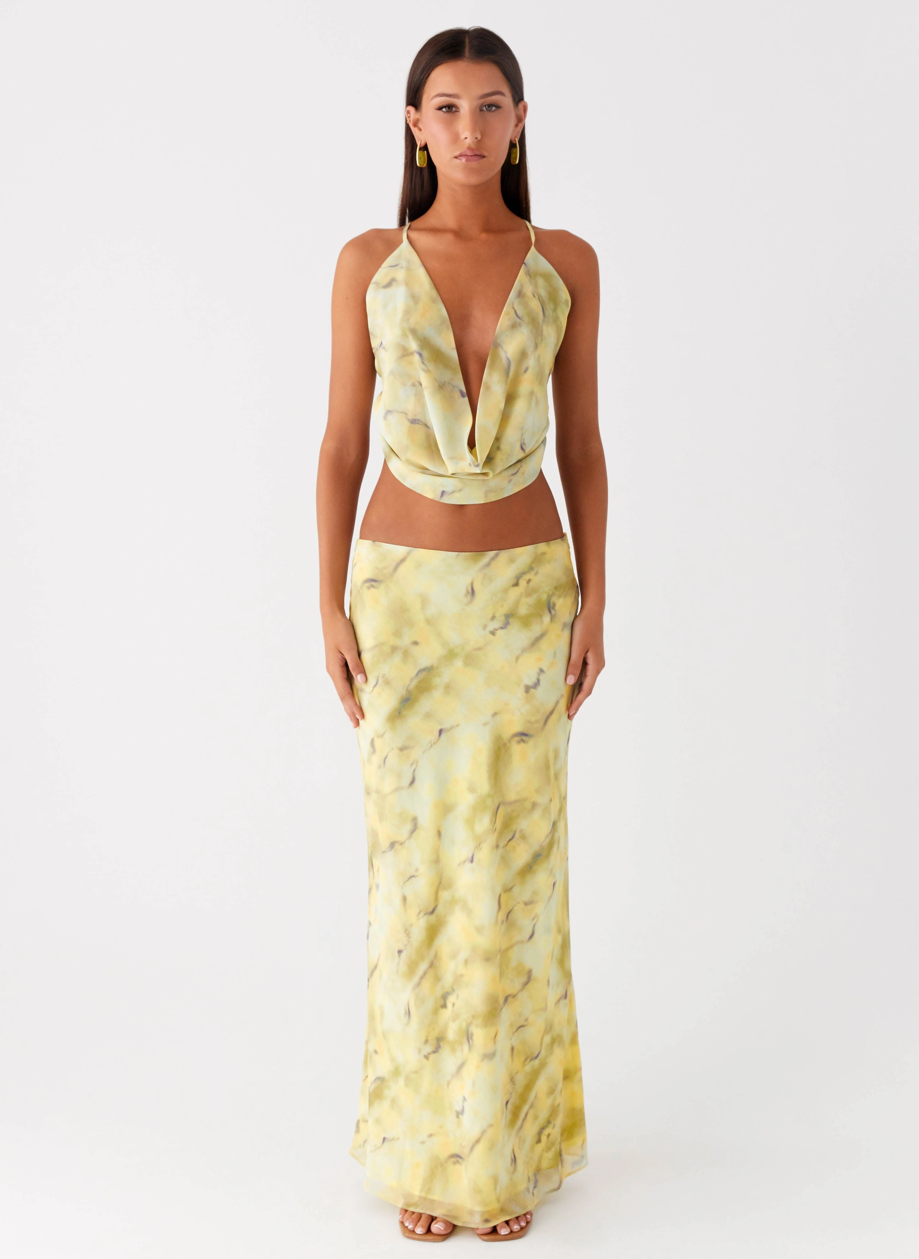 Kylo Low Rise Maxi Skirt - Yellow Tie Dye Subtle Finish