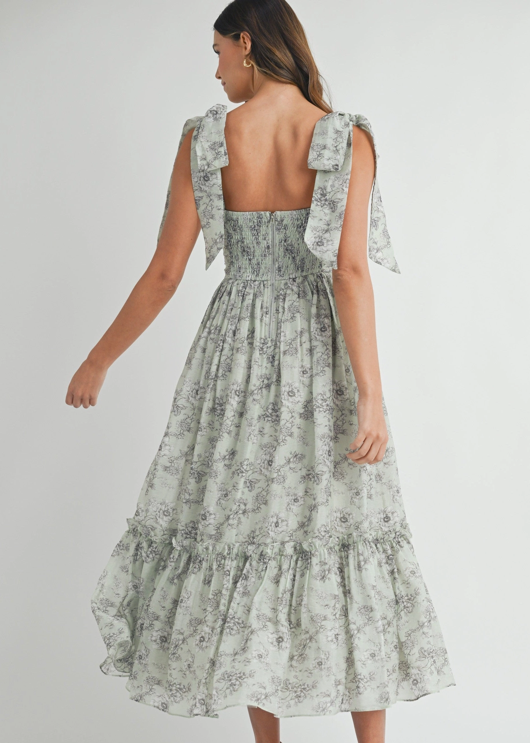 GEMMA FLORAL RUCHED MIDI DRESS Fresh Flow Lightweight