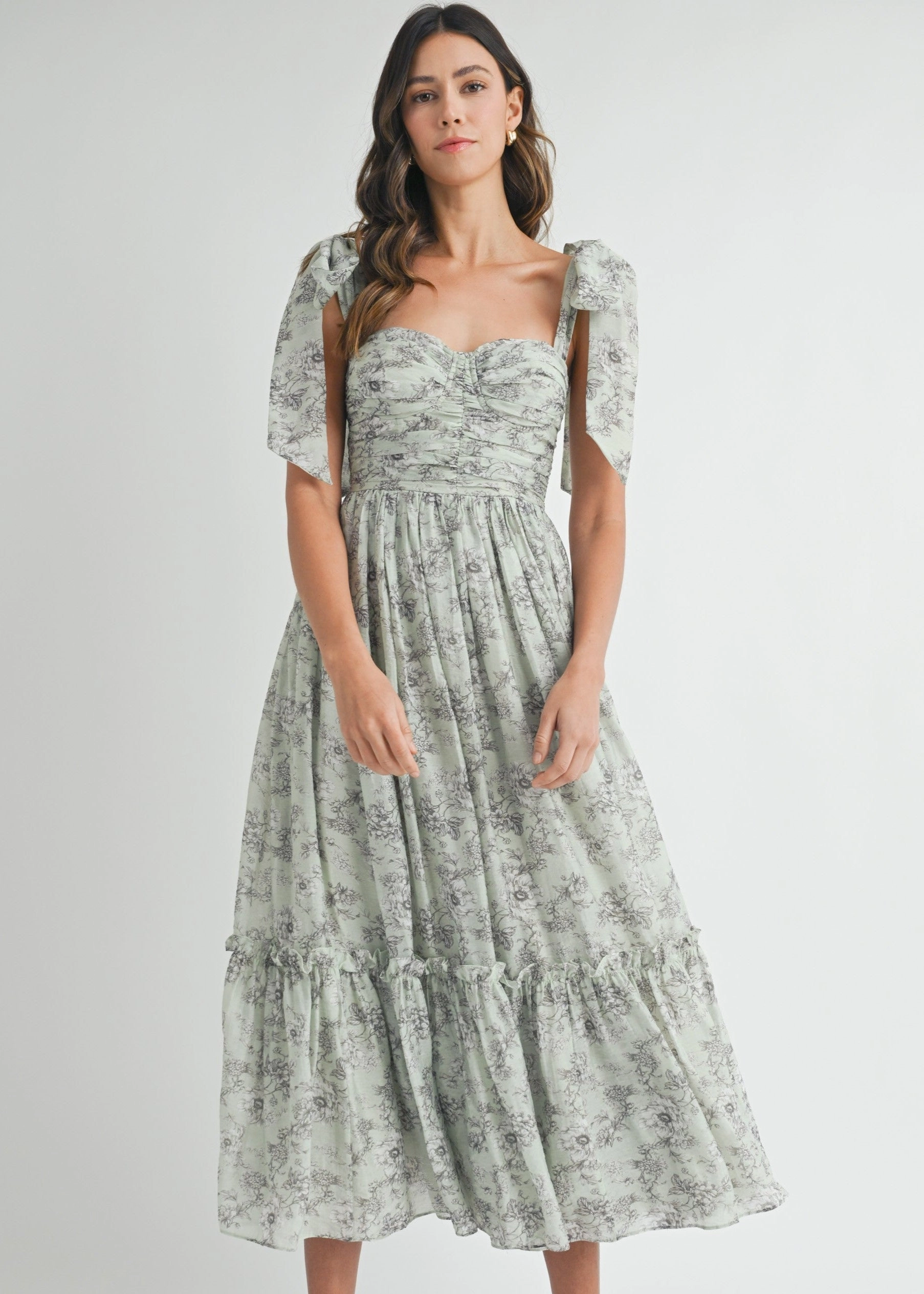 Daily Chic Back-Zip GEMMA FLORAL RUCHED MIDI DRESS