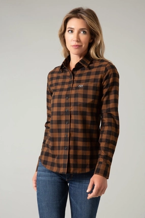 Kimes Ranch Womens Garrison Brown Cotton Blend L/S Shirt Practical Choice Athleisure Wear