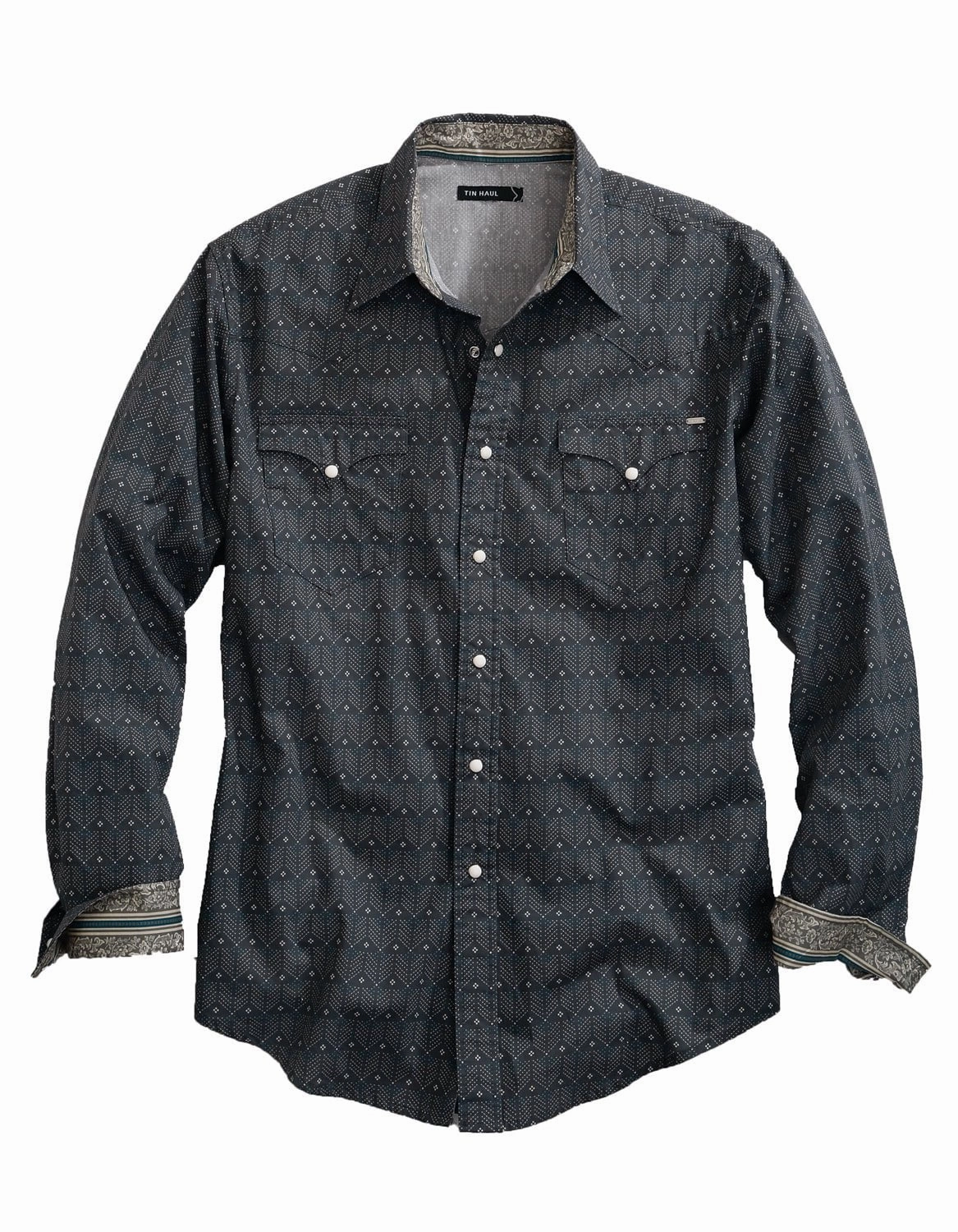 Tin Haul Mens Grey 100% Cotton Arrows Points L/S Shirt Edgy Design