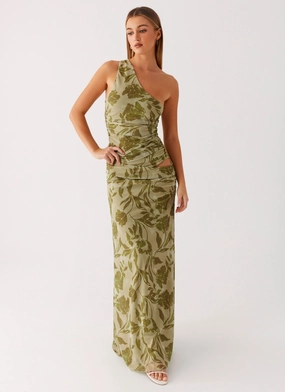 Georgiana Maxi Dress - Jade Fern Edge Shape Statement Mood