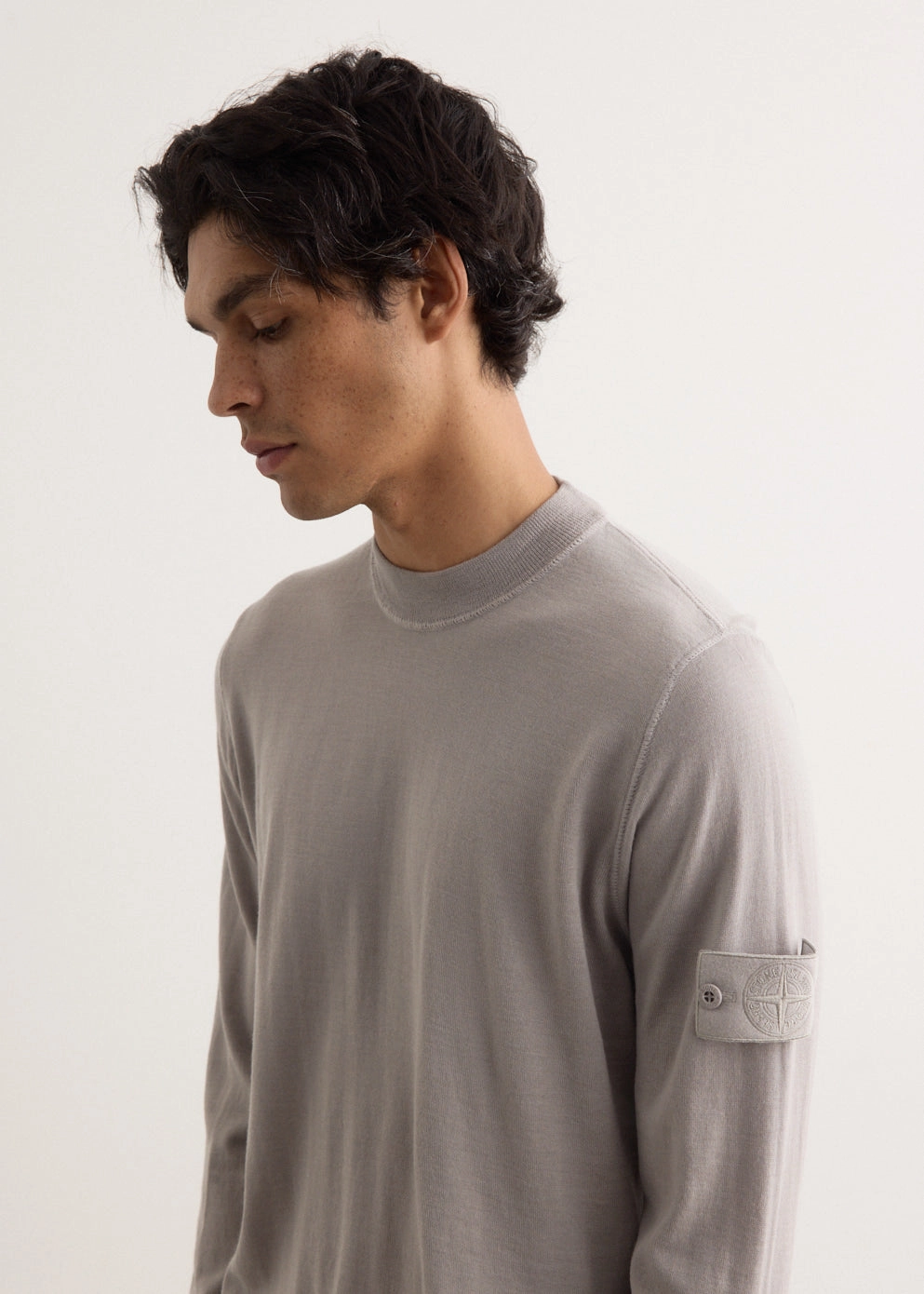 MoistureWicking Texture Cozy Fleece Ghost Pure Wool Crewneck Knit