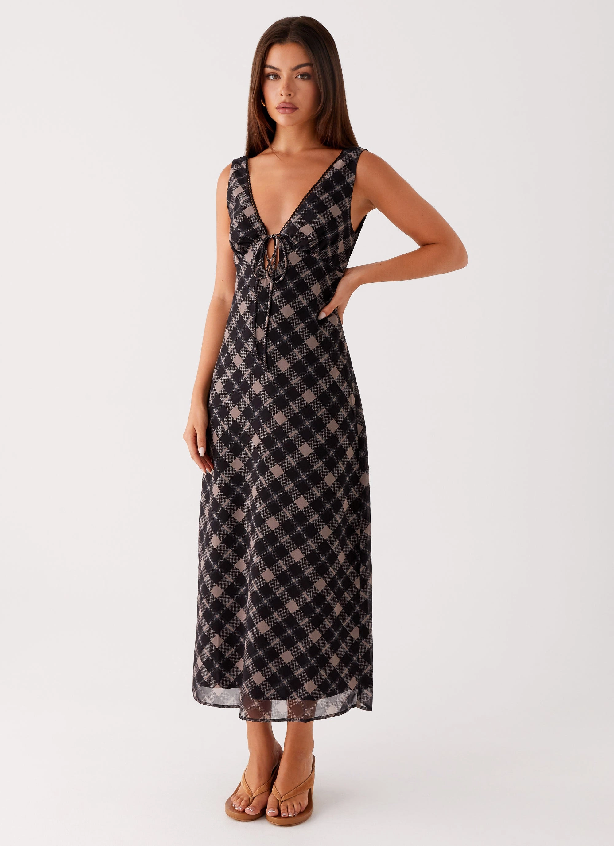 Gianna Midi Dress - Taupe Check Lounge Comfort Classic Tailoring