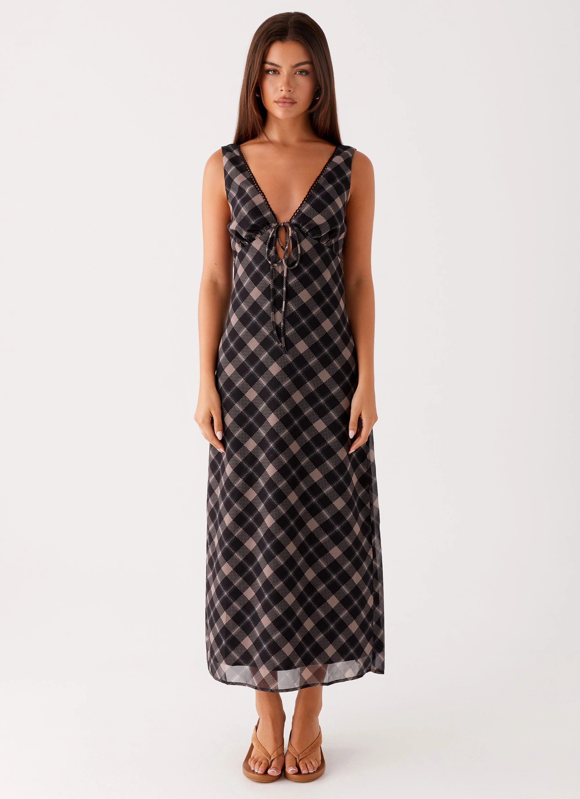 Soft Outfit Gianna Midi Dress - Taupe Check