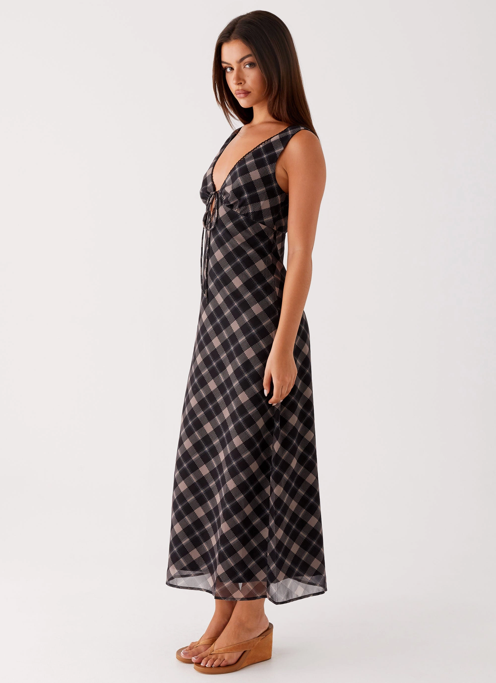 Emerging-Brand Gianna Midi Dress - Taupe Check
