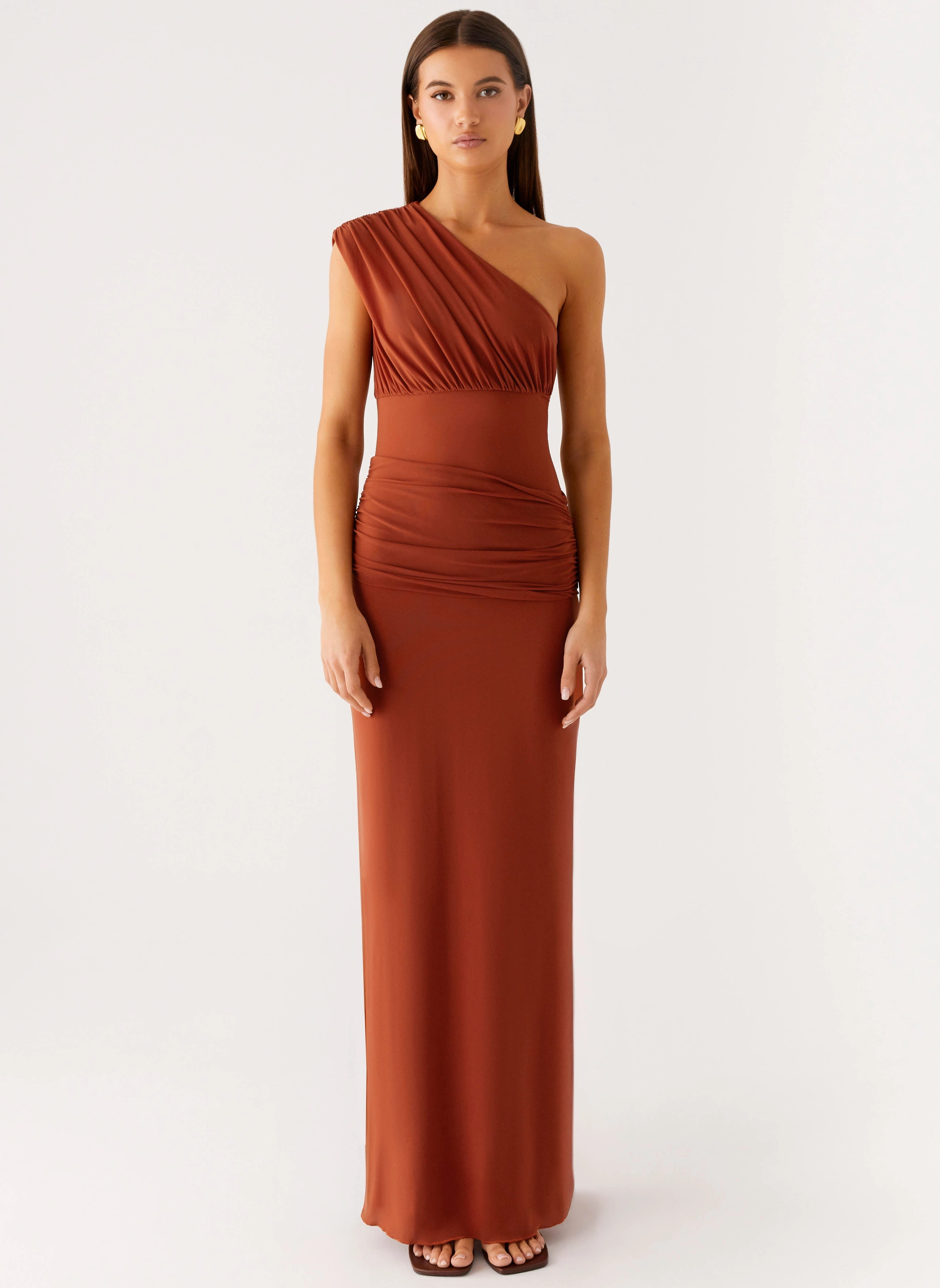 Relaxed Fit Glimmer Maxi Dress - Rust