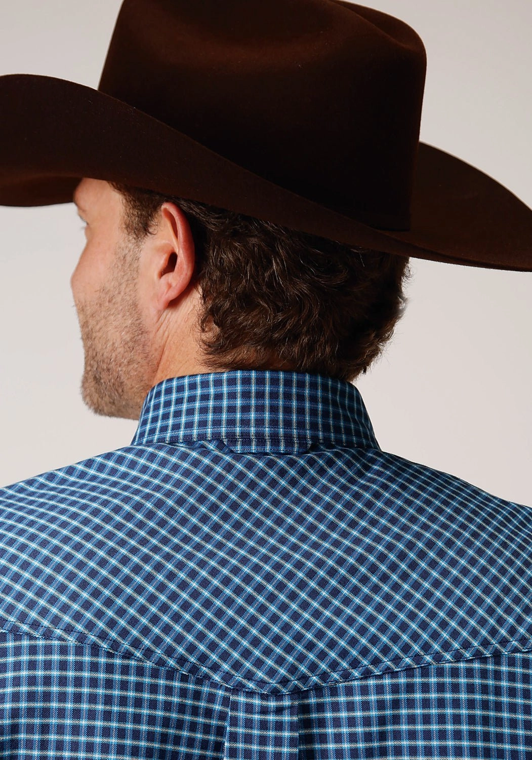 Roper Mens Blue 100% Cotton Oxford Check BD L/S Btn Shirt Beach Attire