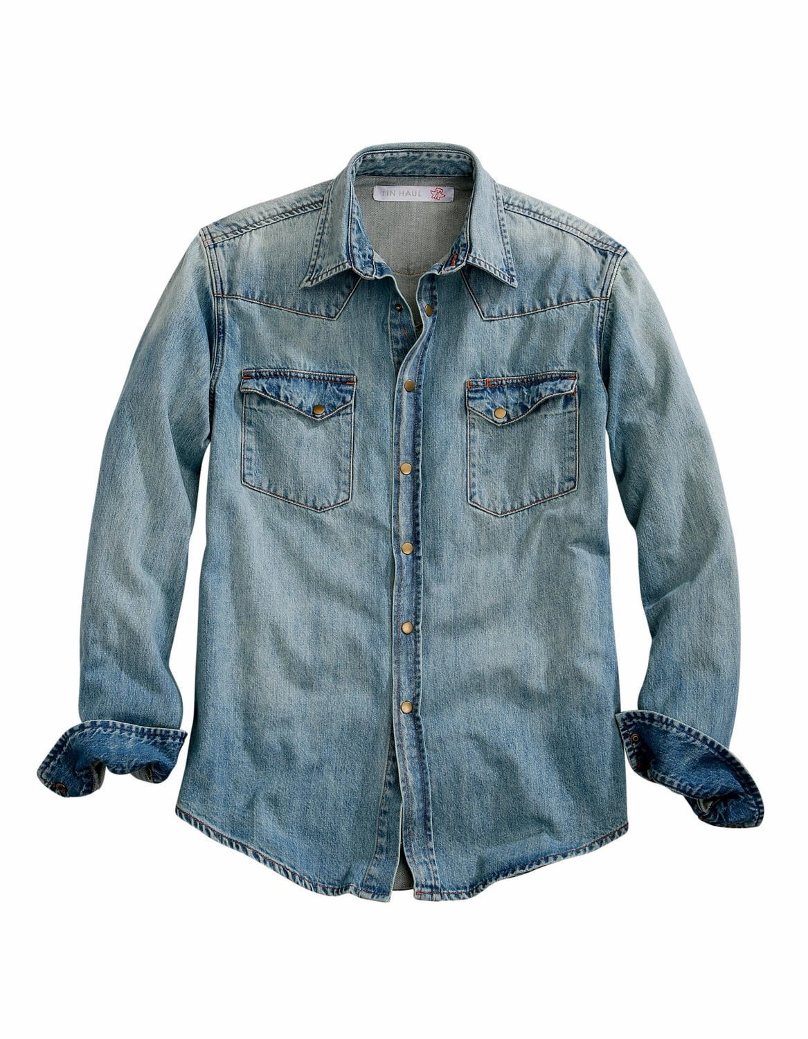 Vibrant Colors Fast Drying Tin Haul Mens Light Blue 100% Cotton Western Denim L/S Shirt