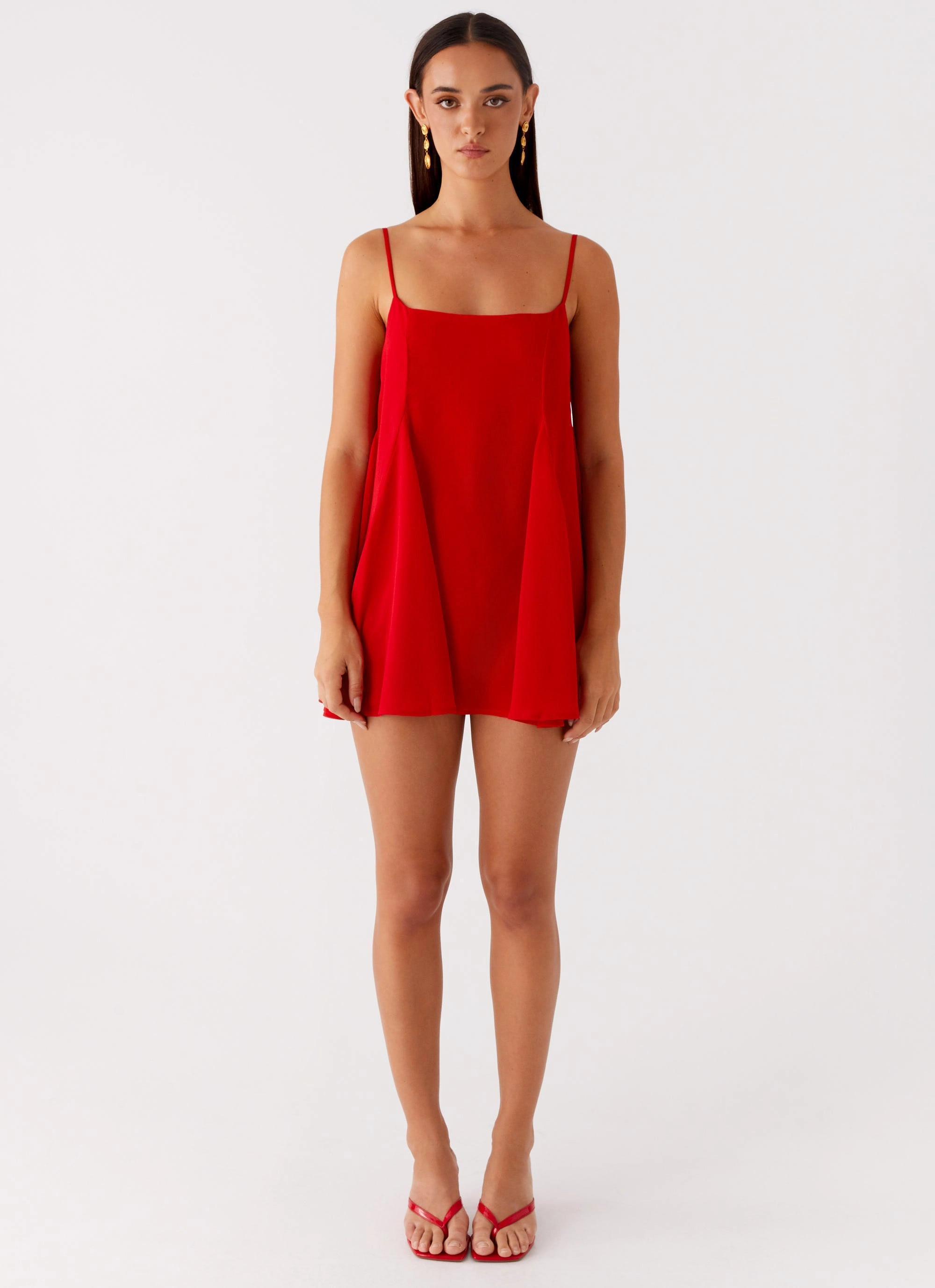 Godets Hem Mini Dress - Red Wide Swing Beauty Feel