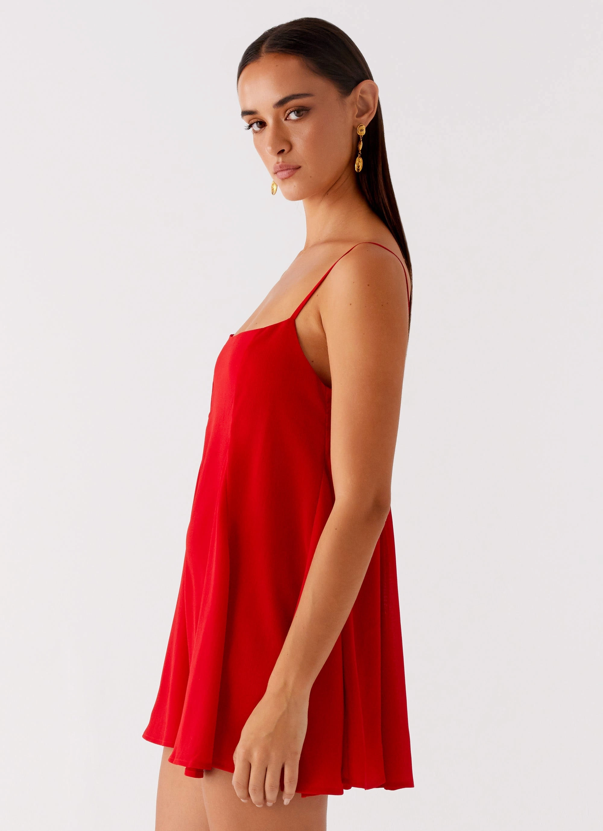 Godets Hem Mini Dress - Red Daily Comfort Sleek and Sleek