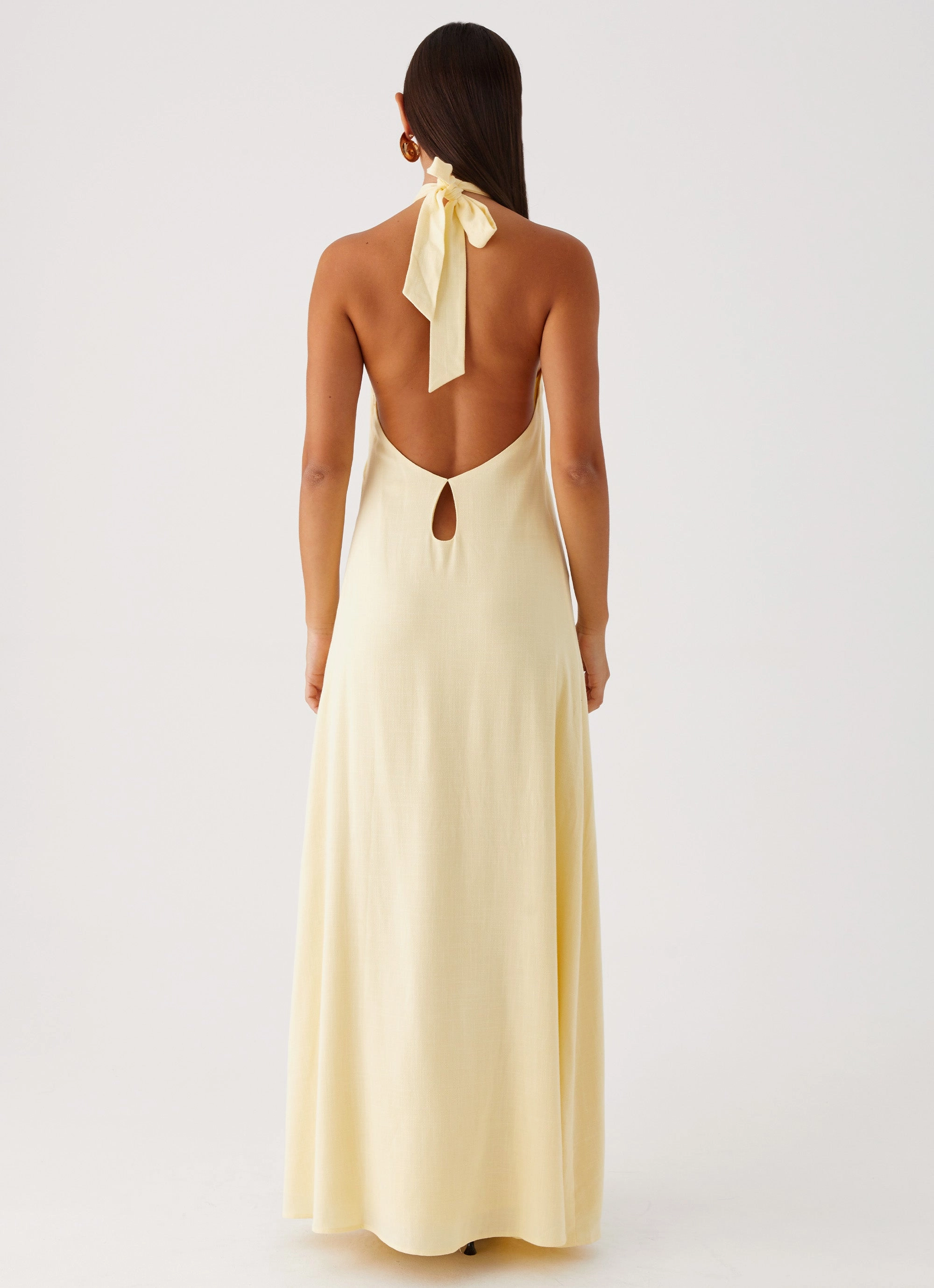 Mesh-Detail Golden Child Linen Maxi Dress - Yellow