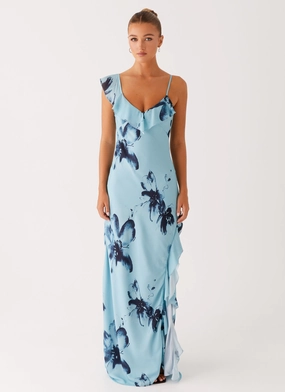 Subtle Texture Goldsmith Maxi Dress - Blue Black Floral