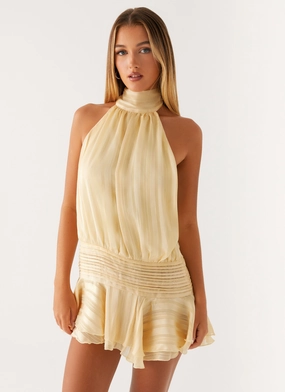 Willow Chiffon Mini Dress - Yellow Soft Gradient Fashionable Design