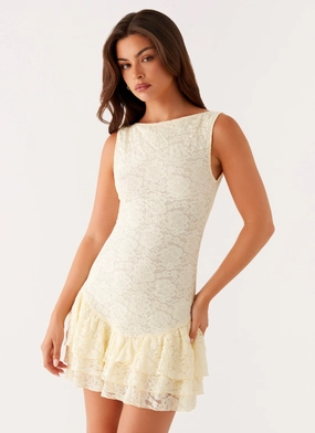 Manuka Ruffle Mini Dress - Yellow Fall Ready