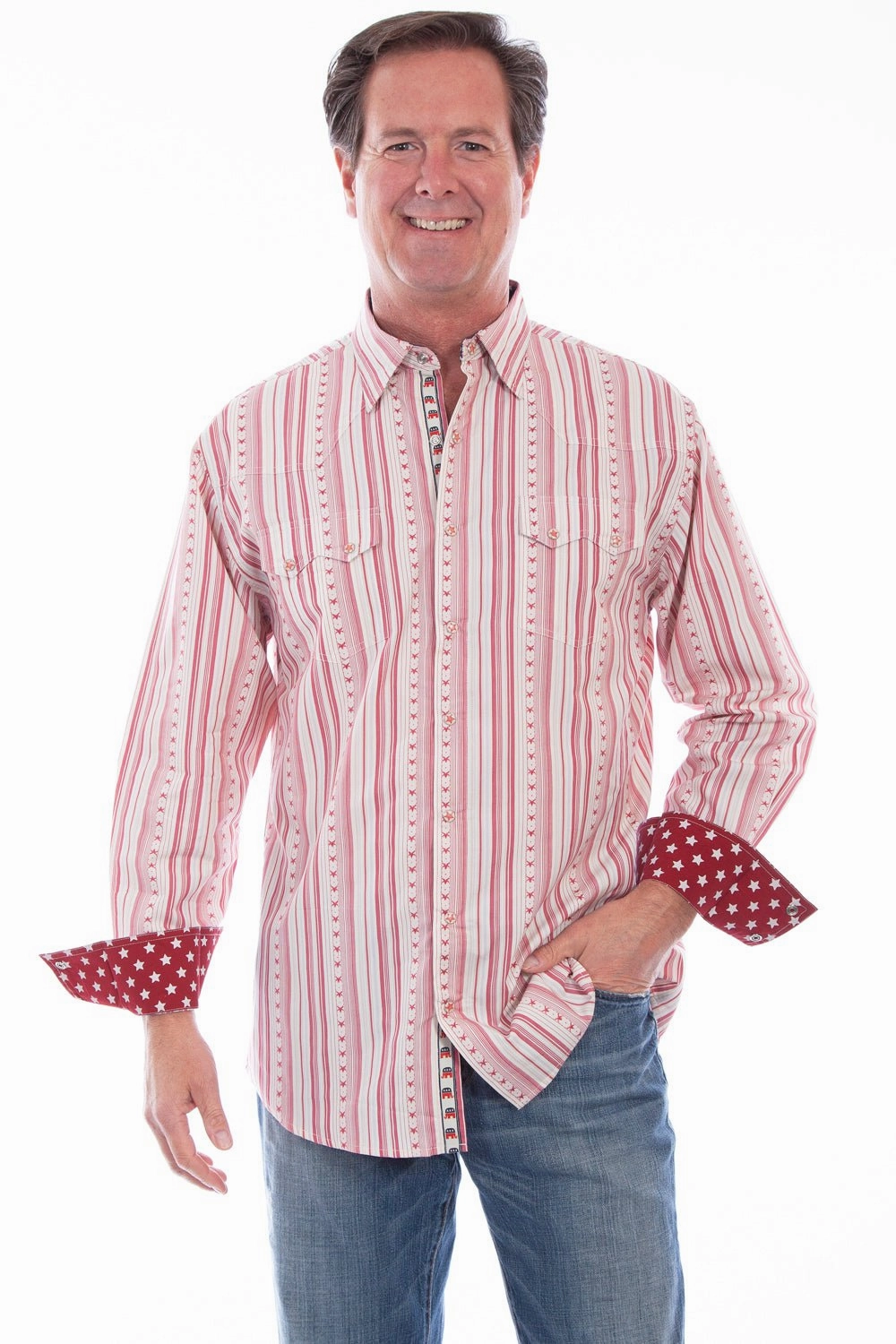 Scully Mens Red 100% Cotton Signature Election L/S Shirt Functional Wear