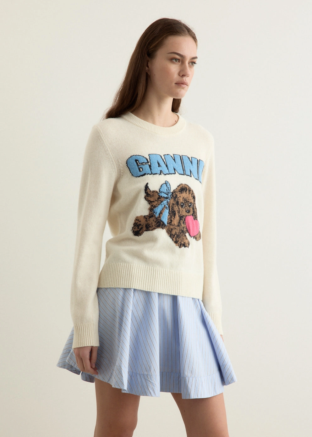 Graphic Wool Mix Fluffy Puppy Love Crewneck GarmentDyed Finish Urban Ready