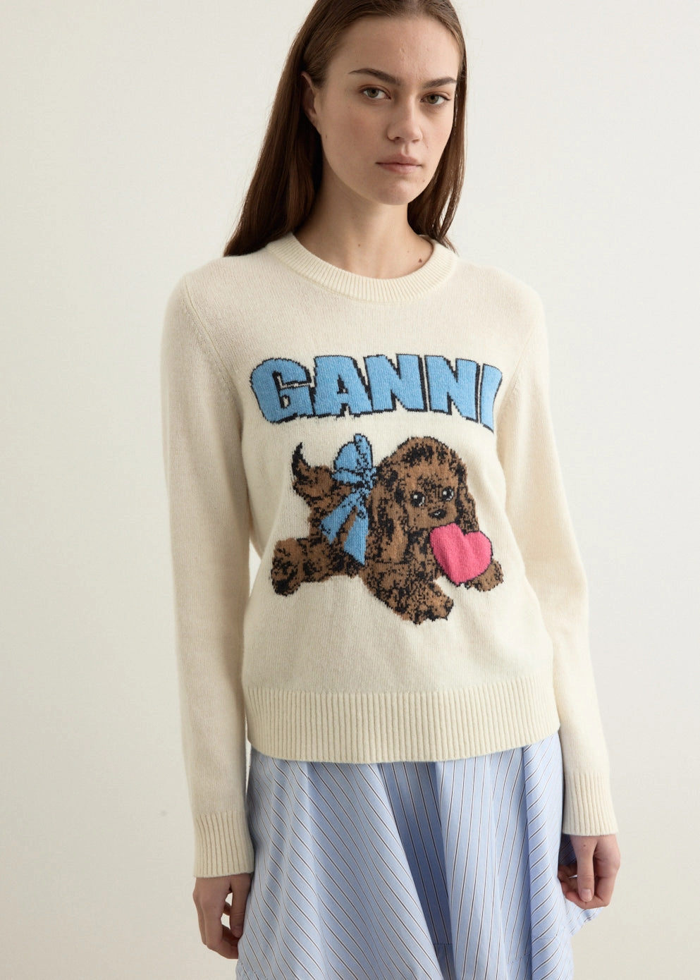 Graphic Wool Mix Fluffy Puppy Love Crewneck Minimal Comforted Compressed Stitch