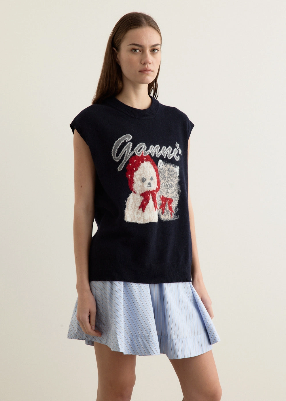 Graphic Wool Mix Oversized Vest Durable Reinforced Hems Texture Detail