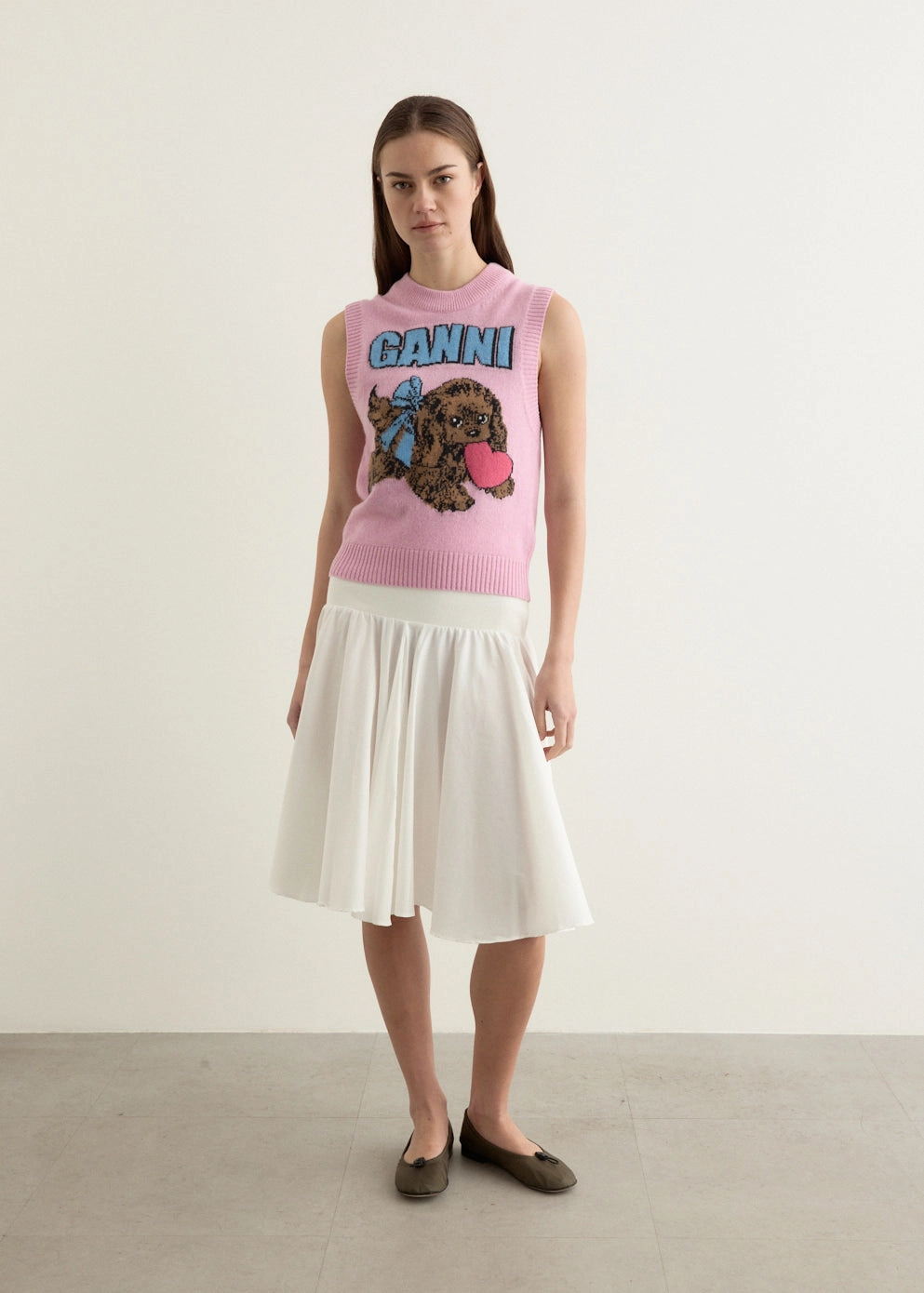 Fashion Ease Ready To Go Graphic Wool Mix Pink Puppy Love Vest