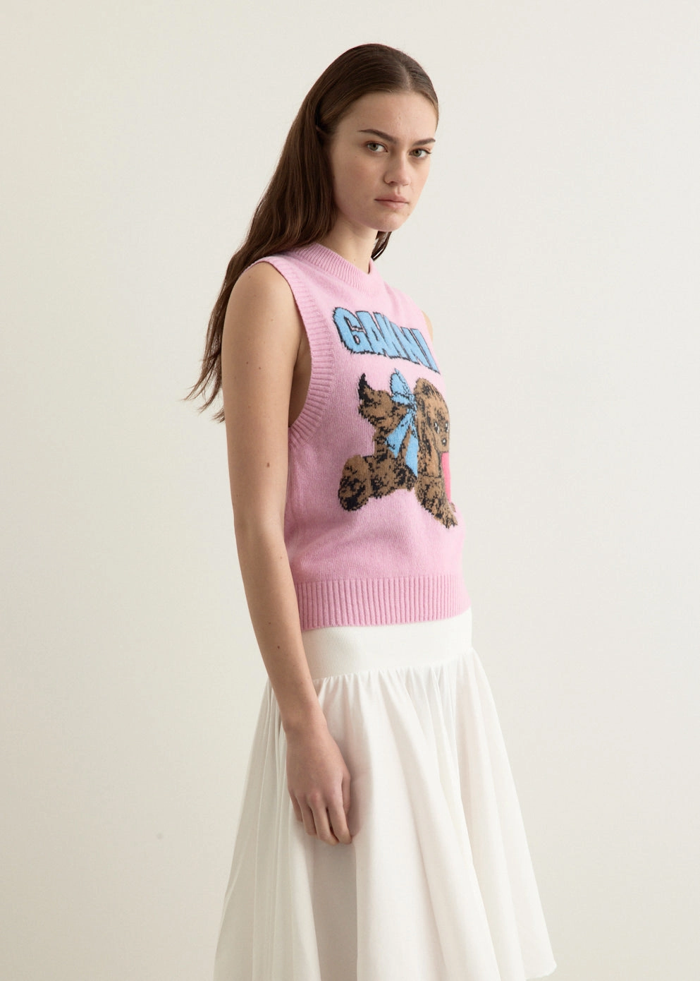 Compression Fit Technology NonIrritating Stitching Graphic Wool Mix Pink Puppy Love Vest