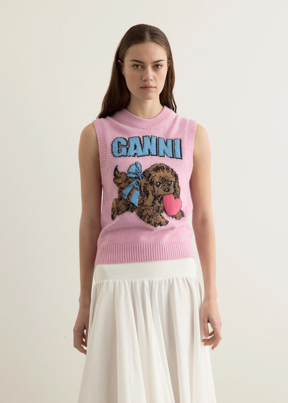 Graphic Wool Mix Pink Puppy Love Vest Outdoor Casual Look